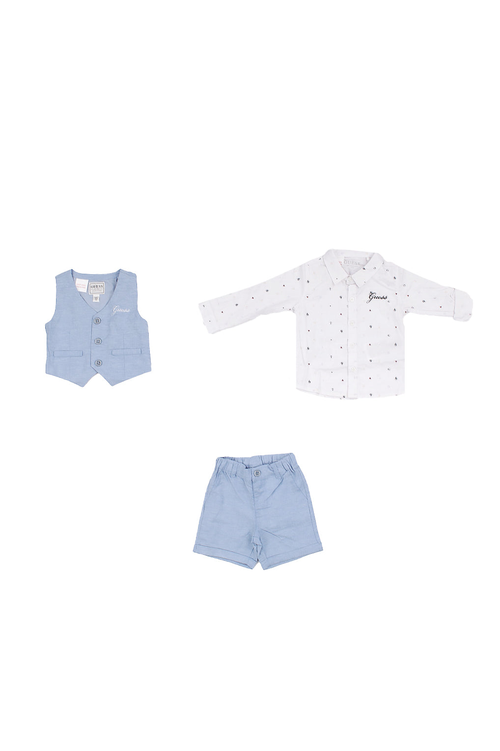 GUESS Bambino Completo I6RG12WF6P0 OXFD Set vest shirt pants ceremony Celeste