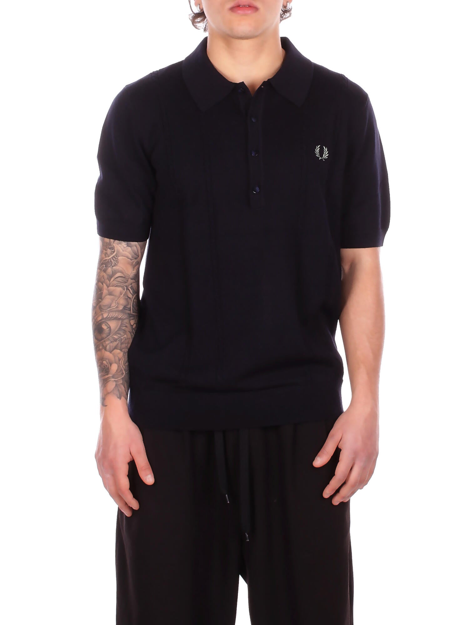 FRED PERRY Uomo Maglia K2308 608 Fp cable knitted shirt polo Navy