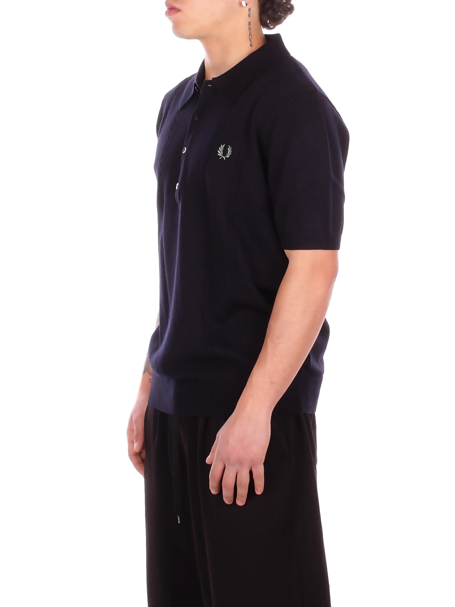 FRED PERRY Uomo Maglia K2308 608 Fp cable knitted shirt polo Navy