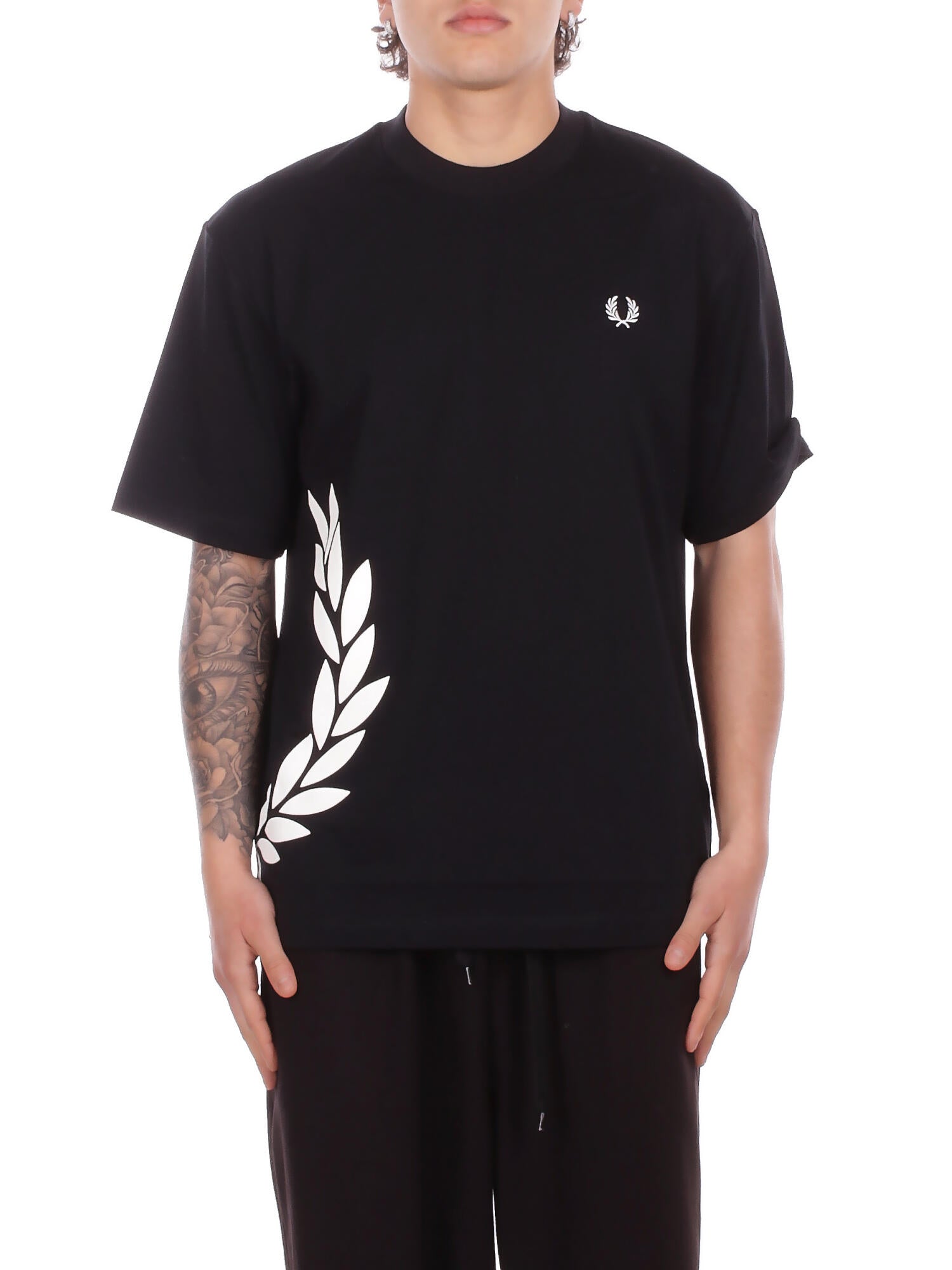 FRED PERRY Uomo T-shirt M2440 102 Fp textured laurel wreath t-sh Black