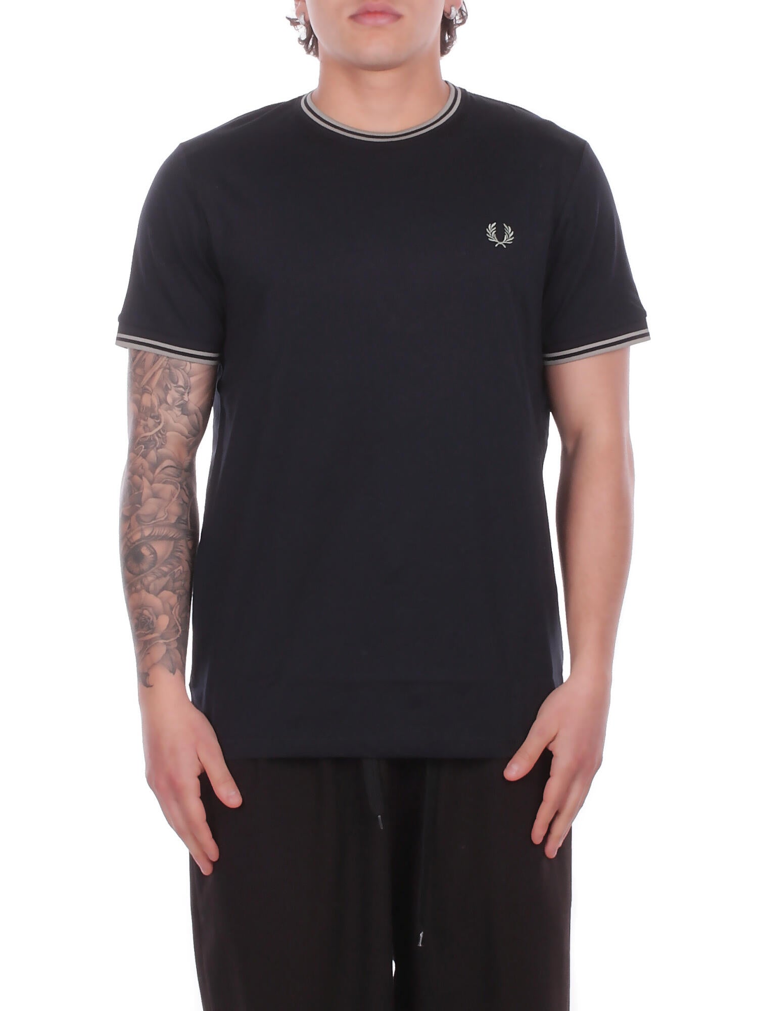 FRED PERRY Uomo T-shirt M1588V T73 Fp twin tipped t-shirt Navy green