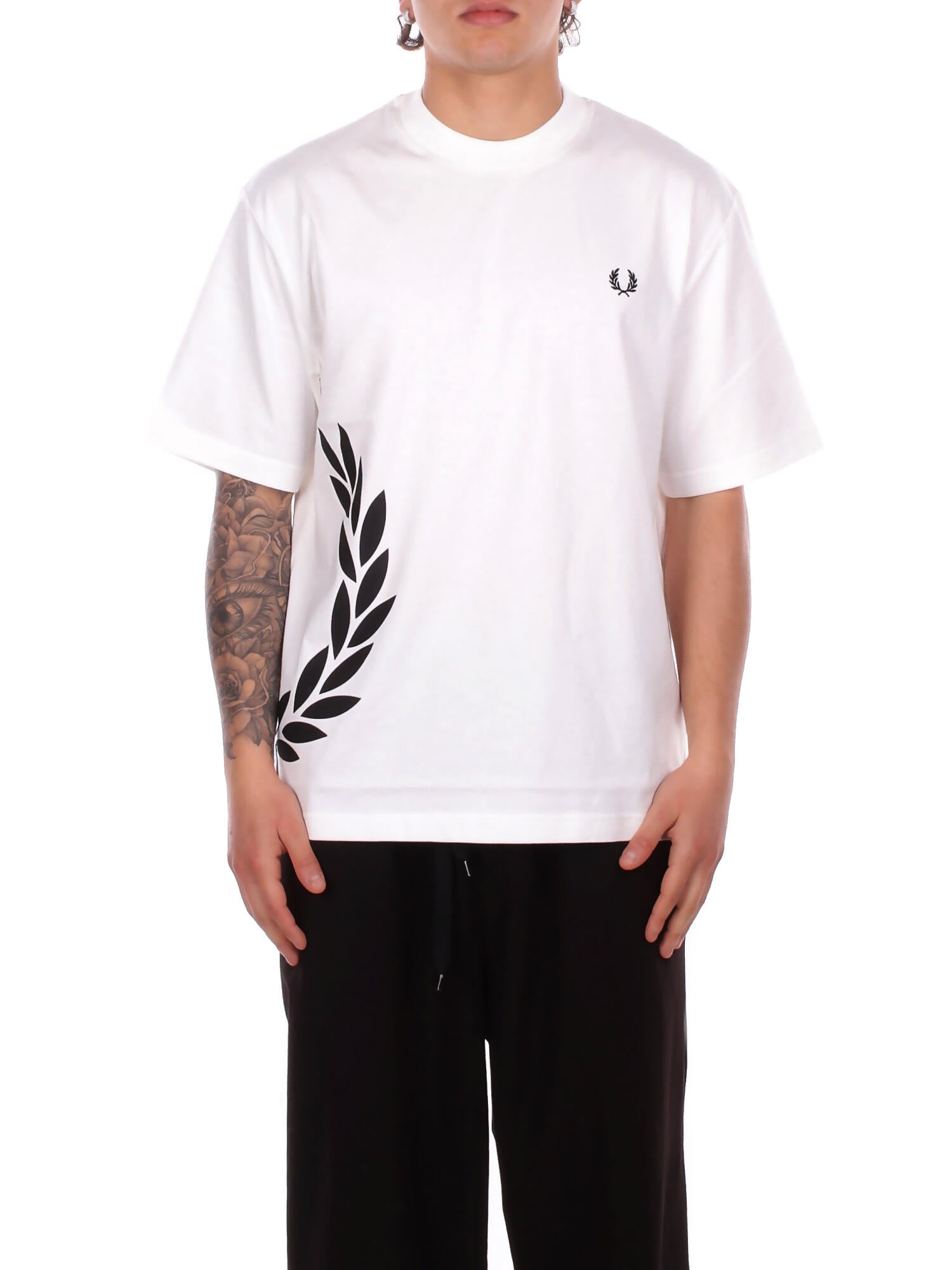 FRED PERRY Uomo T-shirt M2440 129 Fp textured laurel wreath t-sh White