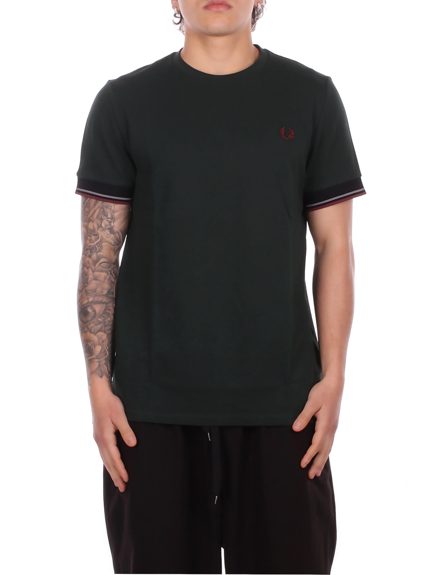FRED PERRY Uomo T-shirt M2396 30A Fp twin tipped cuff t-shirt Verdone