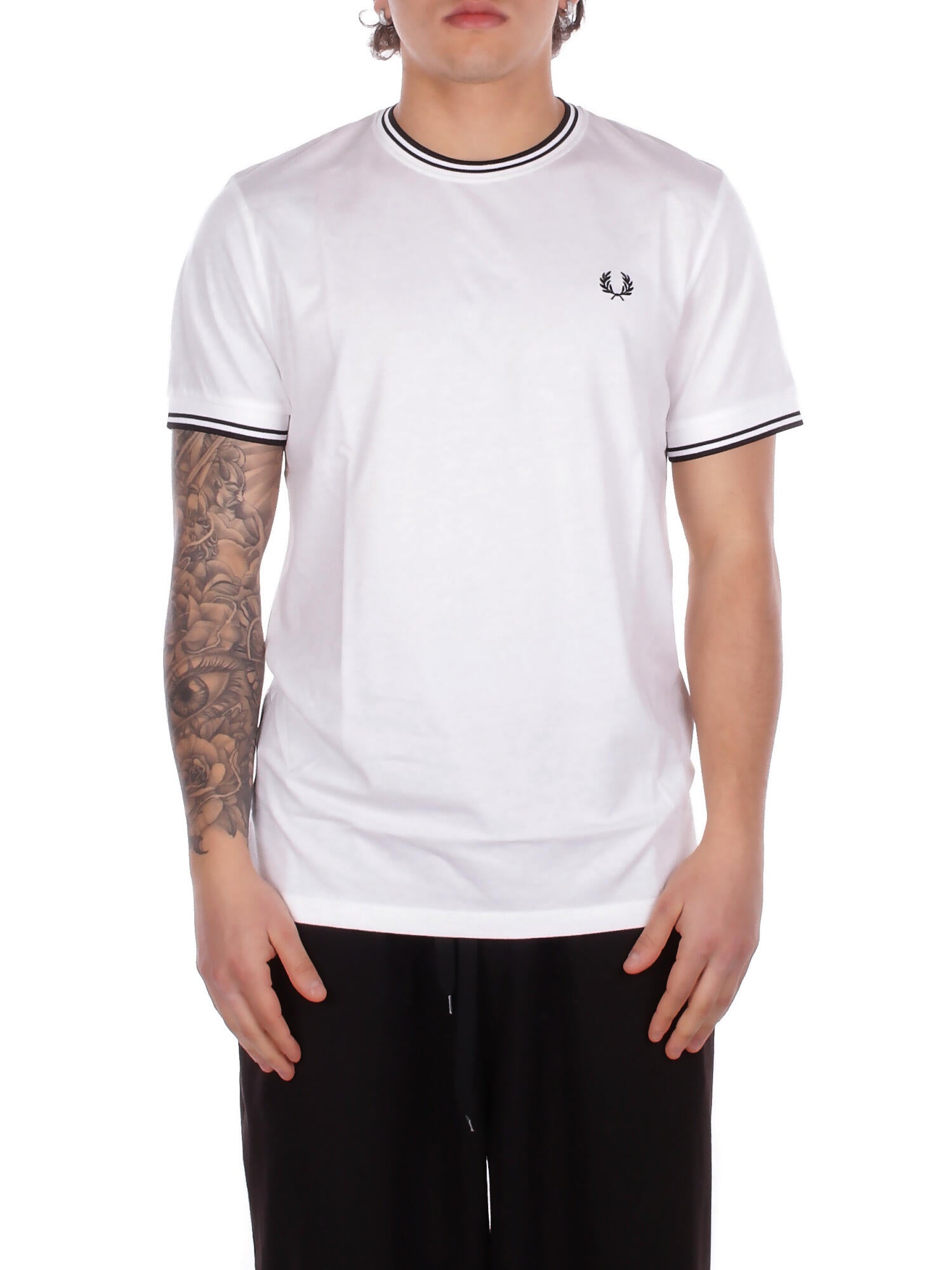 FRED PERRY Uomo T-shirt M1588V 100 Fp twin tipped t-shirt White