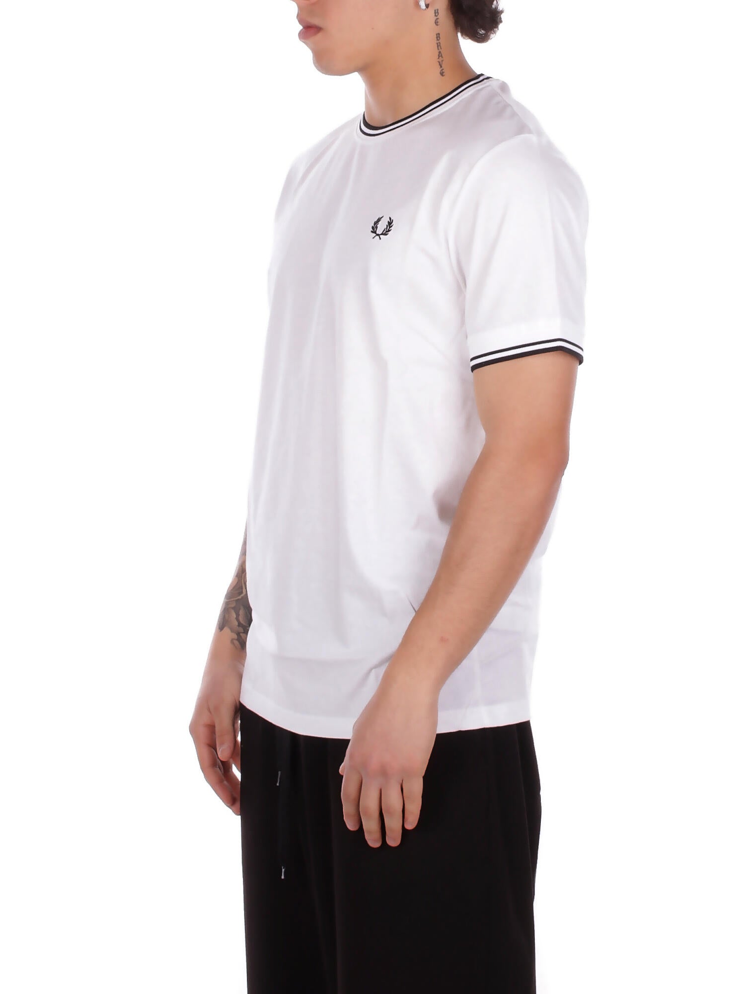 FRED PERRY Uomo T-shirt M1588V 100 Fp twin tipped t-shirt White