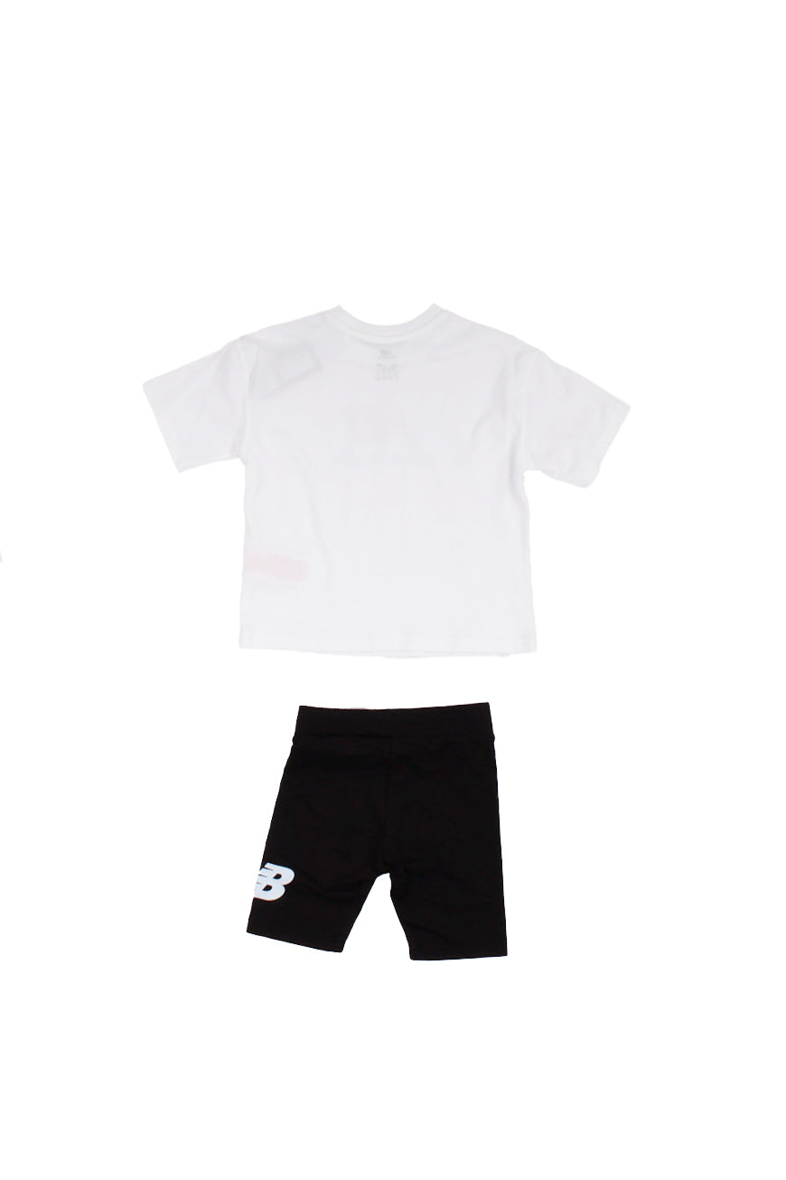 NEW BALANCE Unisex Junior Completo LAKG0076 BWE Stacked logo tee a nd cycle sh Bright white