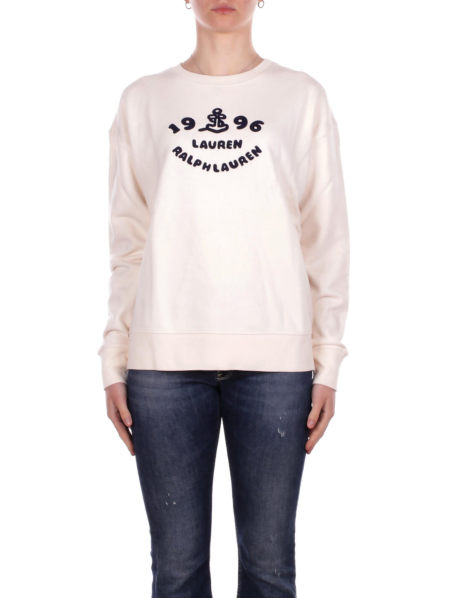 RALPH LAUREN Donna Felpa 200P10151 001 Knit pullover sweatshirt Crema