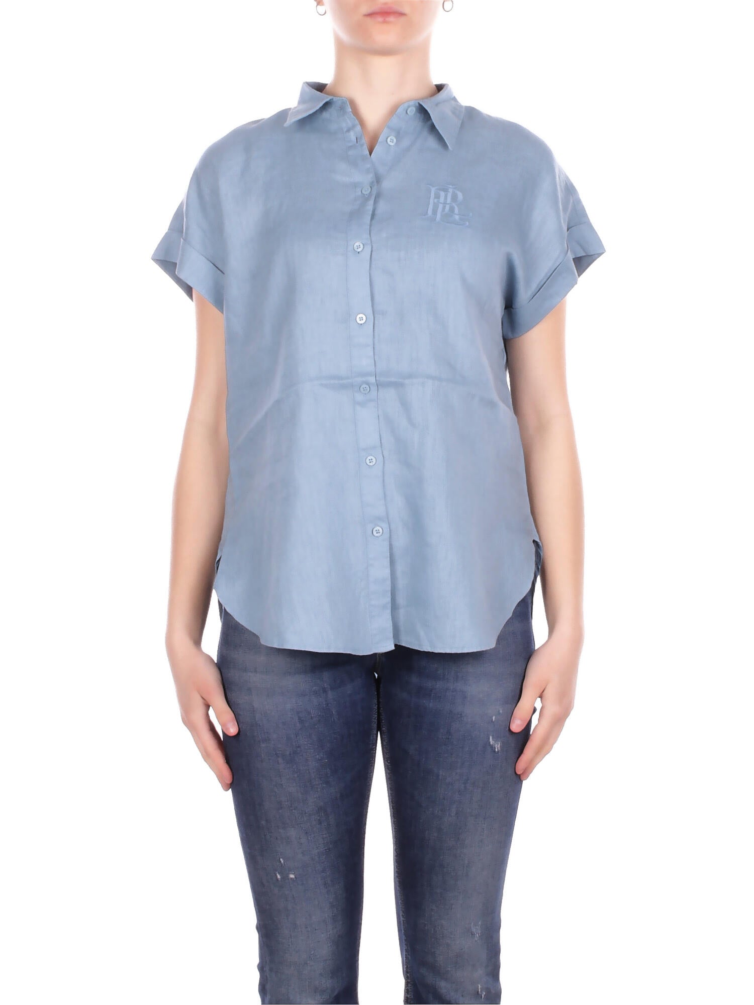 RALPH LAUREN Donna Camicia 200874259 011 Broono short sleeve button fro Blue