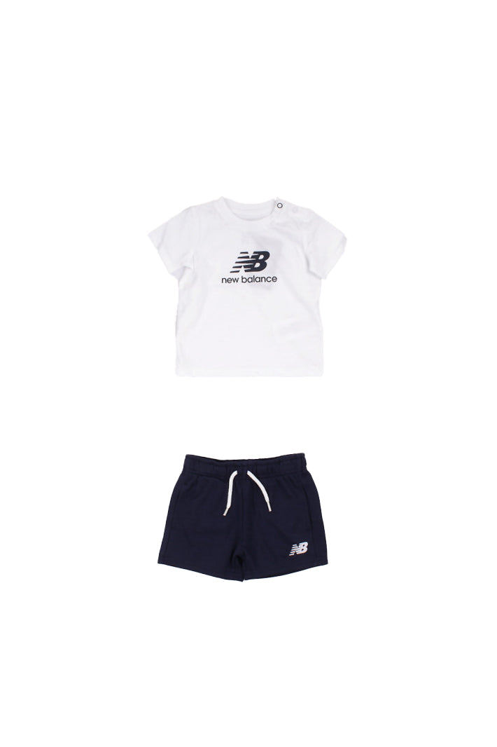 NEW BALANCE Unisex Junior Completo LAKB0318 BWE Stacked logo tee & ft short se Bright white