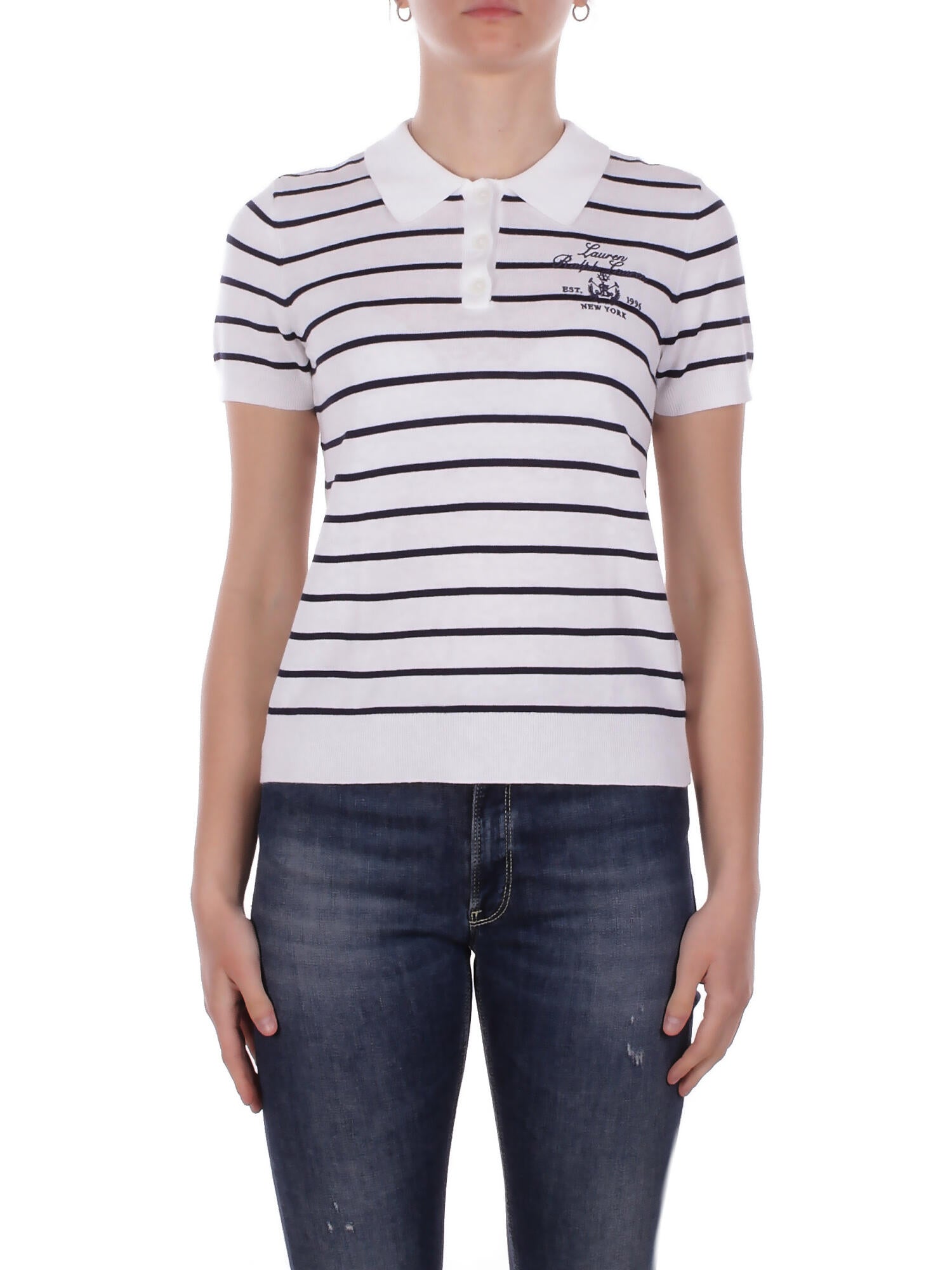 RALPH LAUREN Donna Maglia 200P03506 001 Natrissa short sleeve pullover White navy
