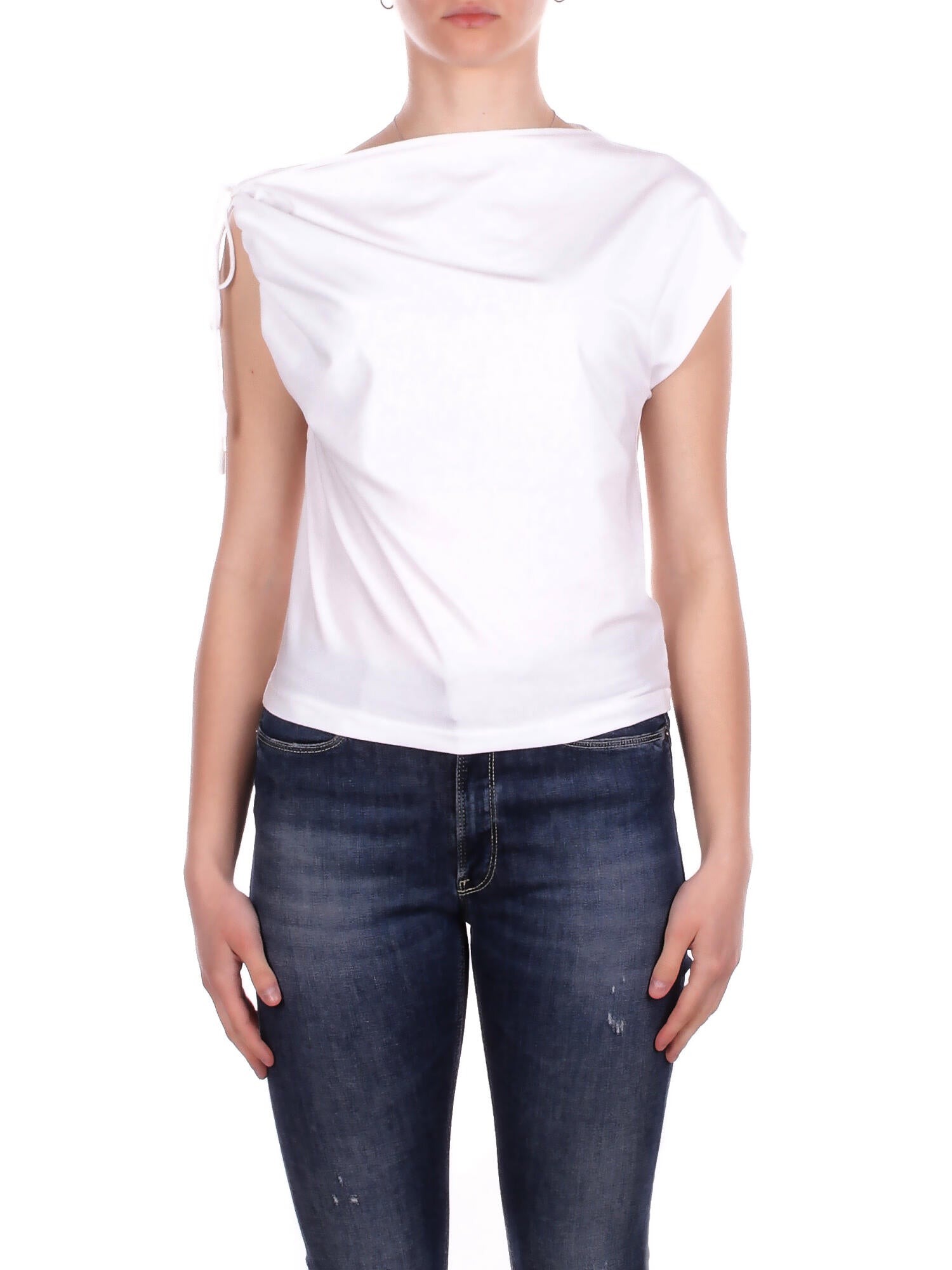 ALPHA STUDIO Donna Maglia AD6430C 2000 Collo asimettrico c\coulisse Bianco