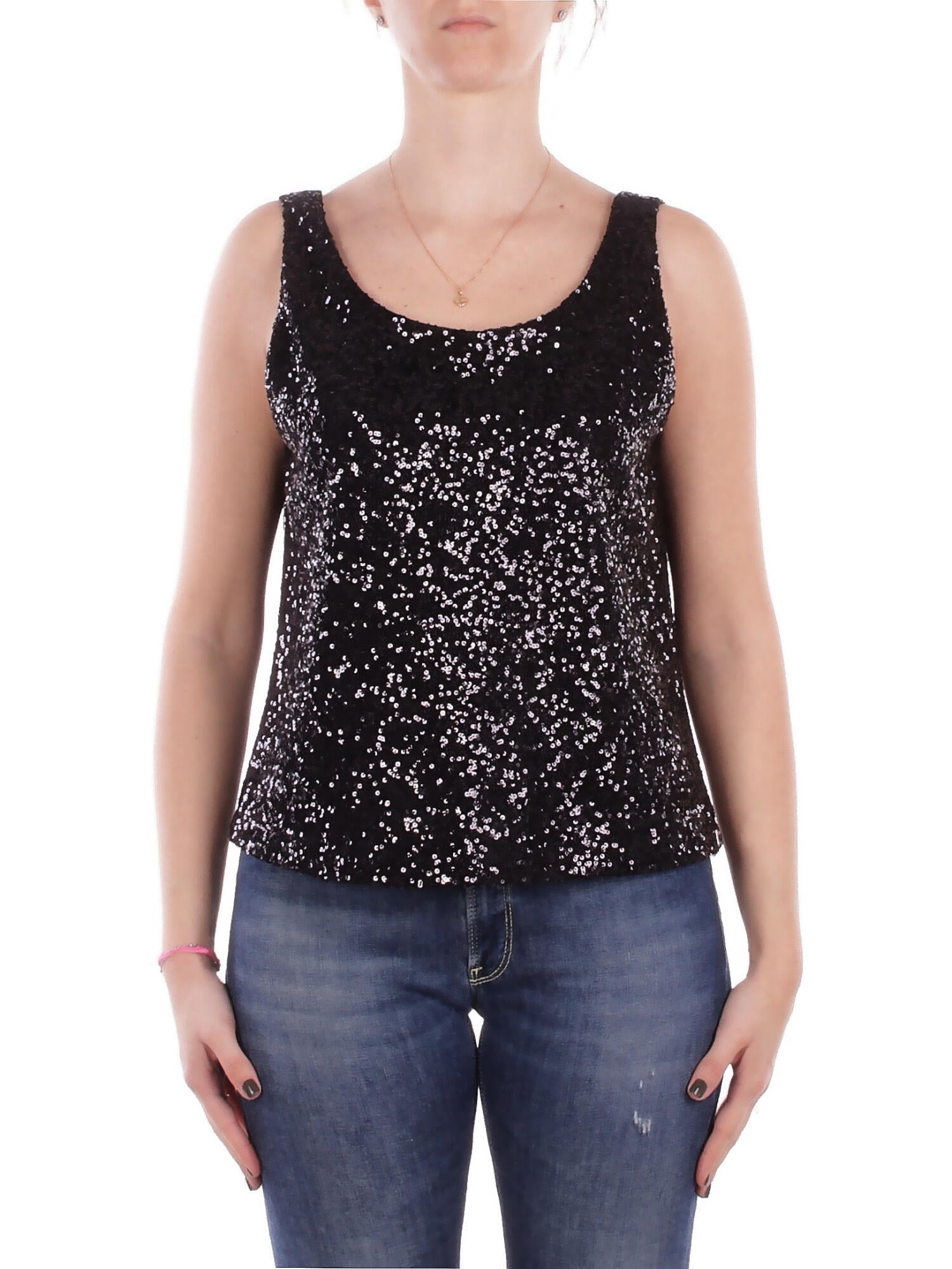 MANILA GRACE Donna Canotta Y188PY MA001 Canotta paillettes Nero