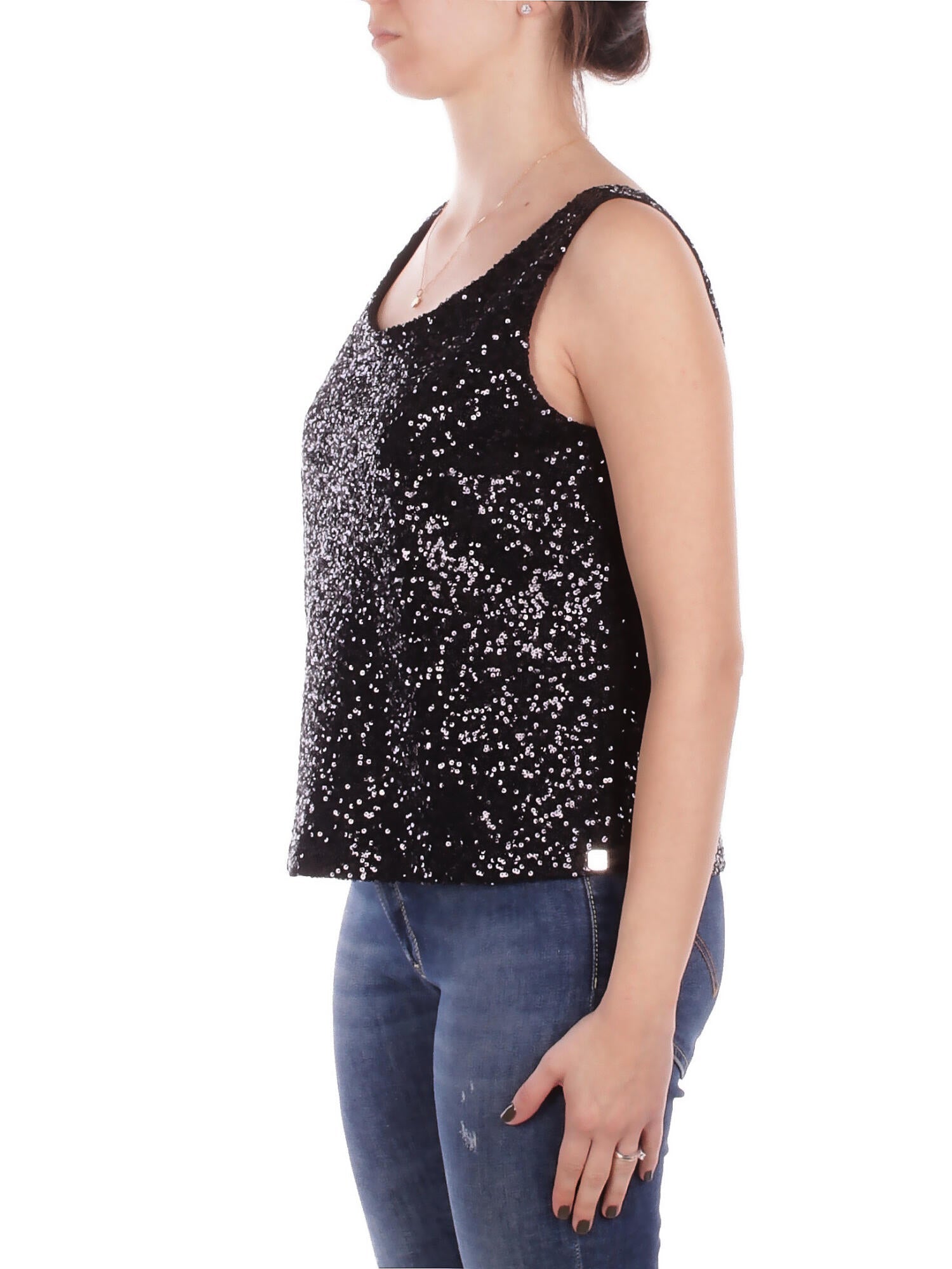MANILA GRACE Donna Canotta Y188PY MA001 Canotta paillettes Nero