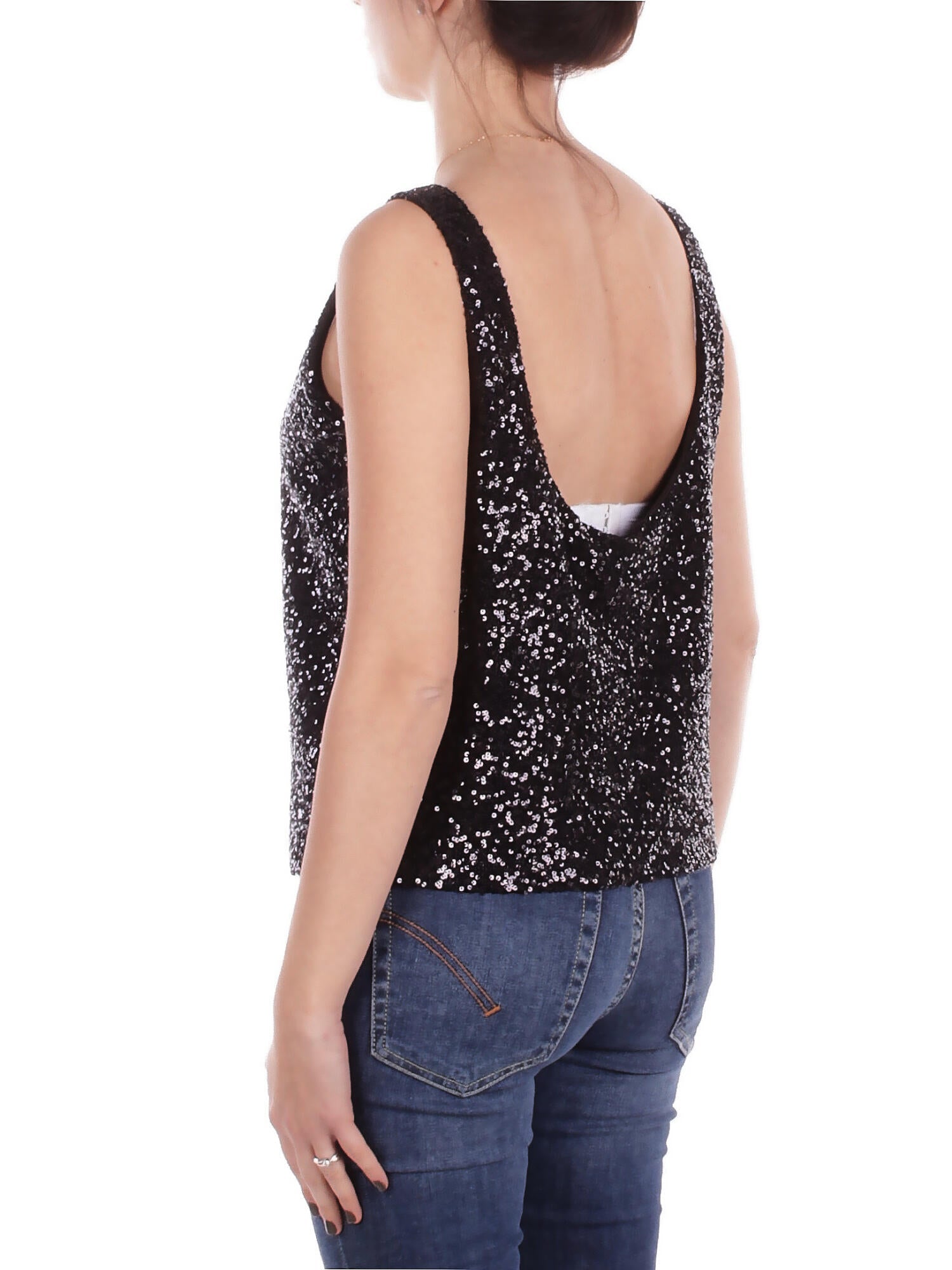 MANILA GRACE Donna Canotta Y188PY MA001 Canotta paillettes Nero
