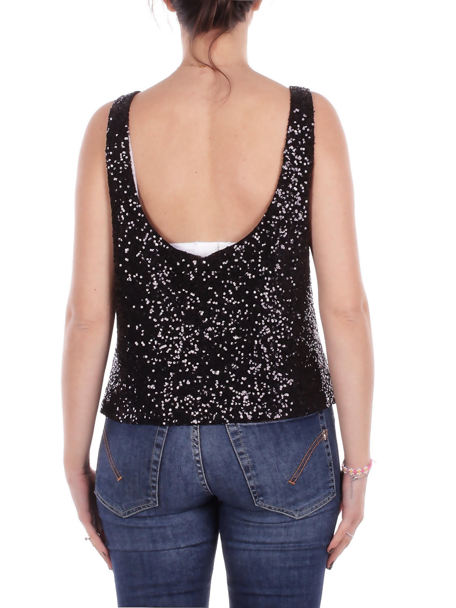 MANILA GRACE Donna Canotta Y188PY MA001 Canotta paillettes Nero
