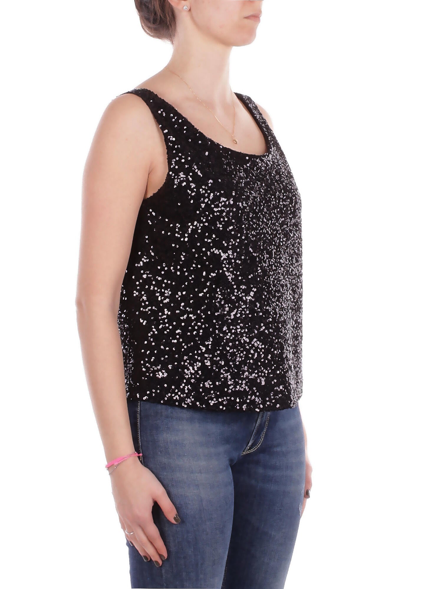 MANILA GRACE Donna Canotta Y188PY MA001 Canotta paillettes Nero