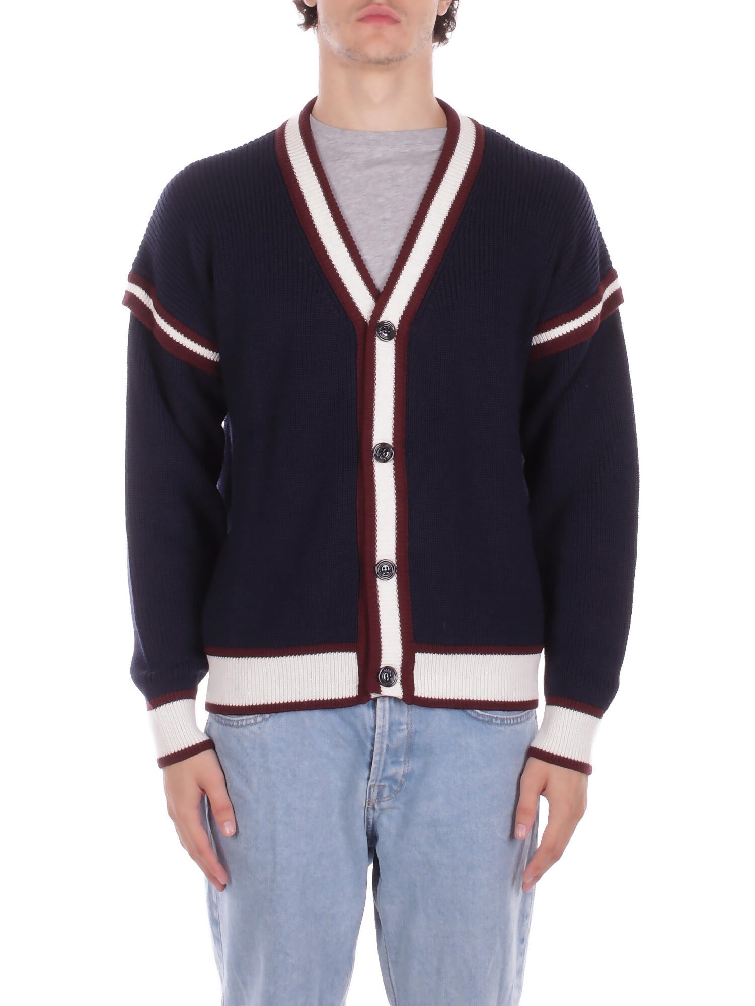 GCDS Uomo Maglia B2EM1800KI3 77 Logo lounge college cardigan Blu