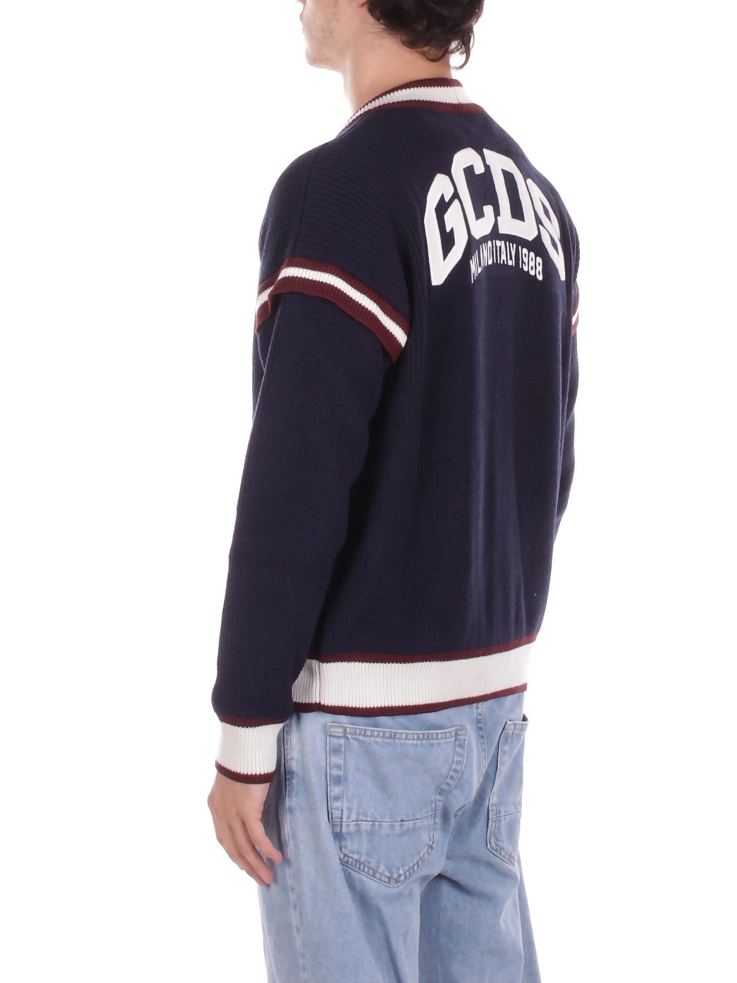 GCDS Uomo Maglia B2EM1800KI3 77 Logo lounge college cardigan Blu