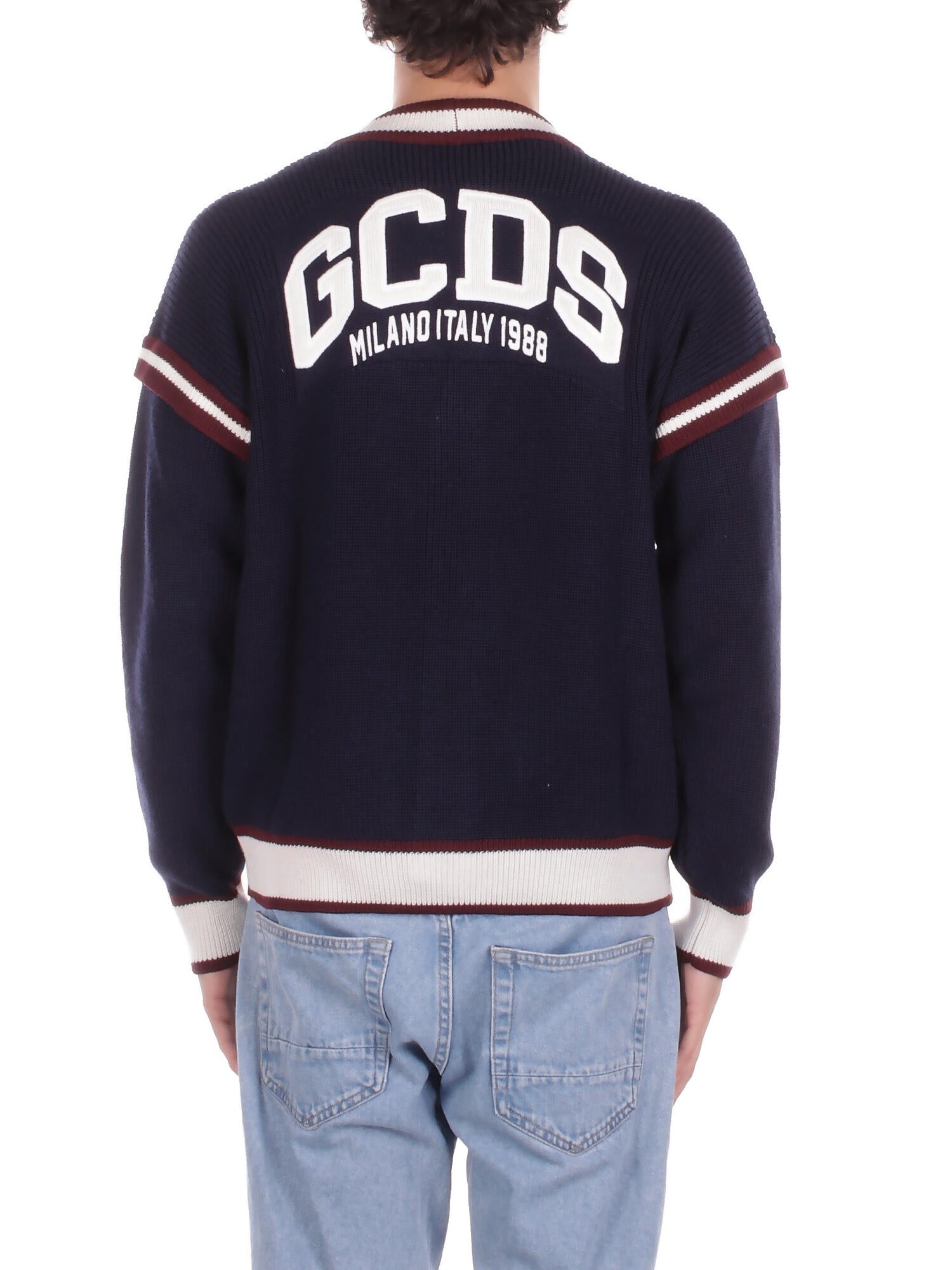 GCDS Uomo Maglia B2EM1800KI3 77 Logo lounge college cardigan Blu