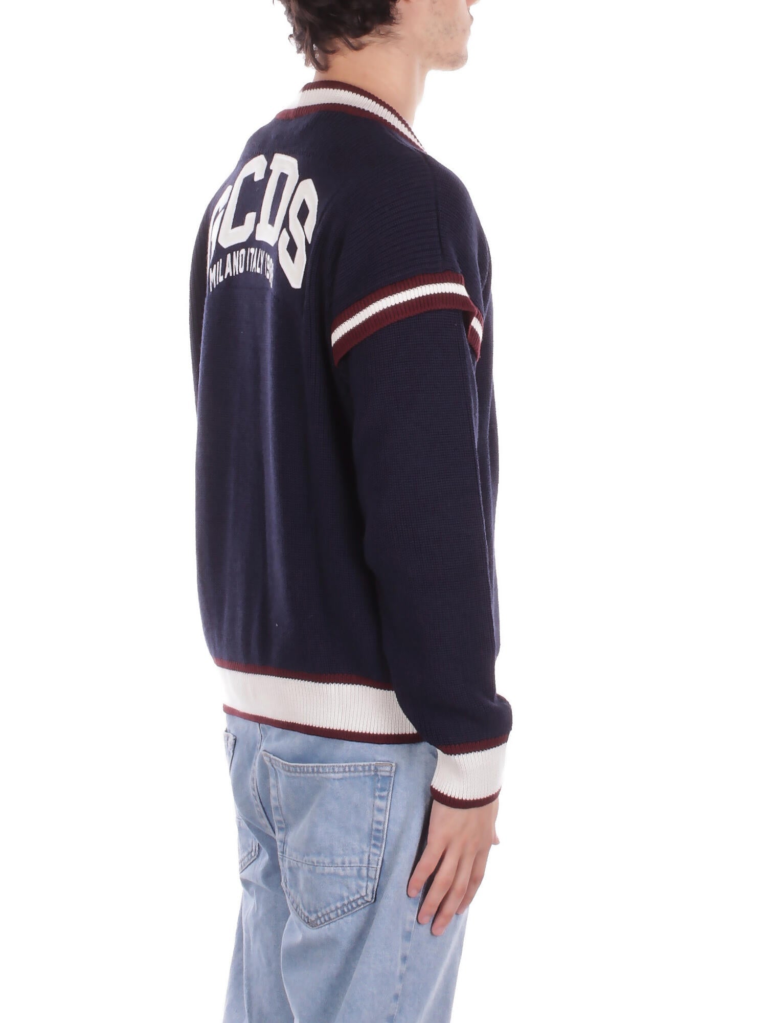 GCDS Uomo Maglia B2EM1800KI3 77 Logo lounge college cardigan Blu