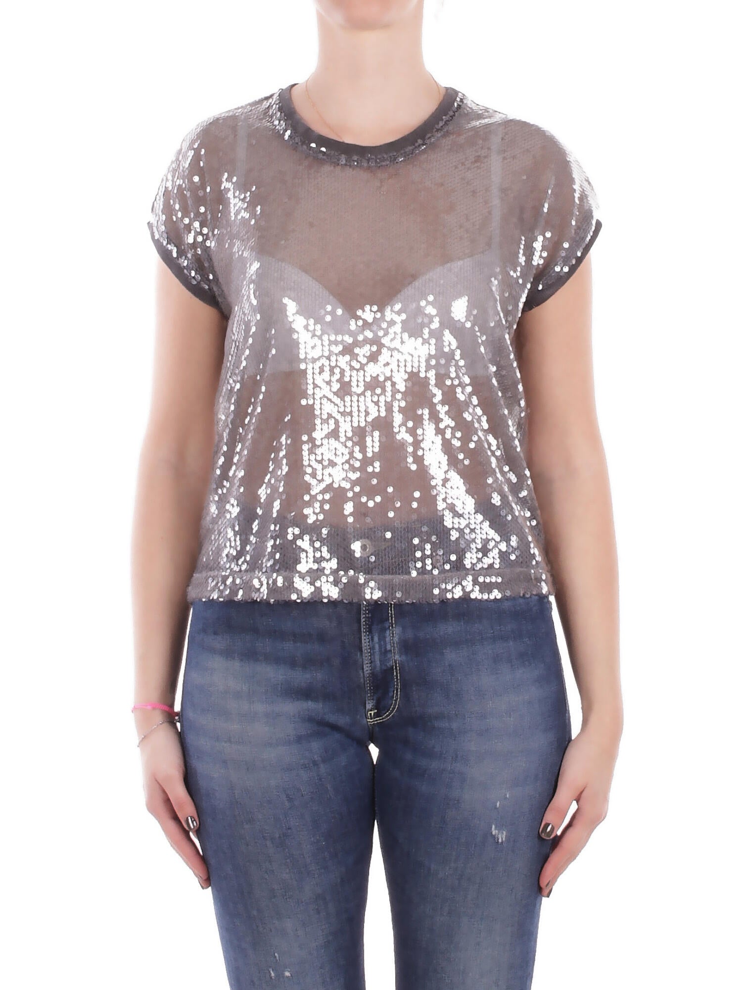 MANILA GRACE Donna Maglia C252PY MG826 Blusa paillettes Nebbia
