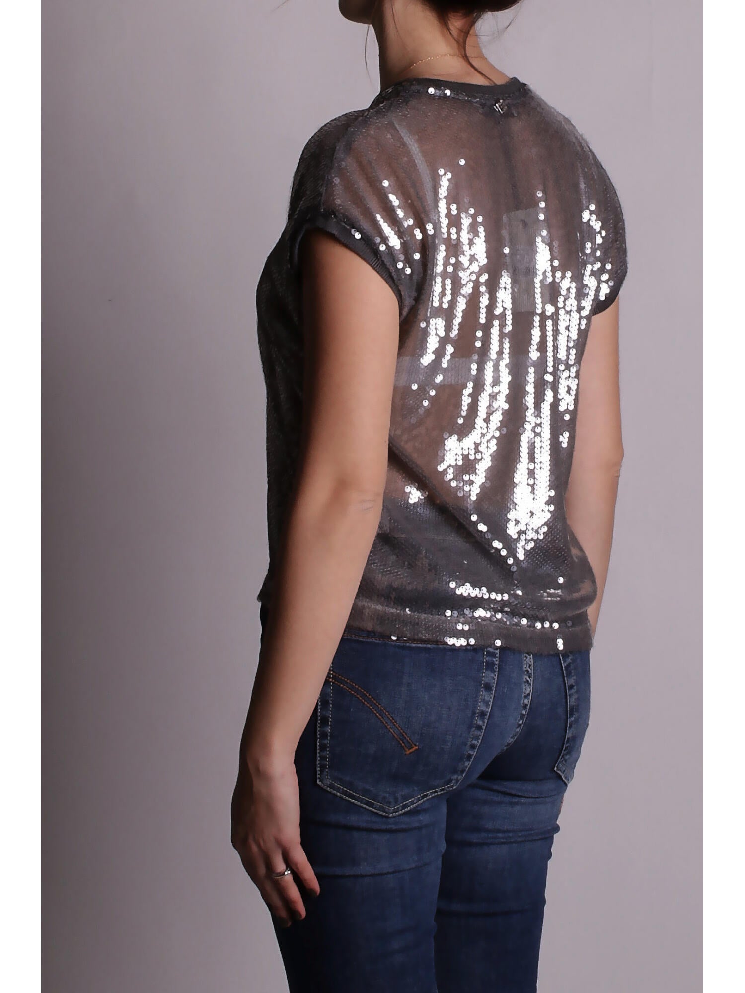 MANILA GRACE Donna Maglia C252PY MG826 Blusa paillettes Nebbia