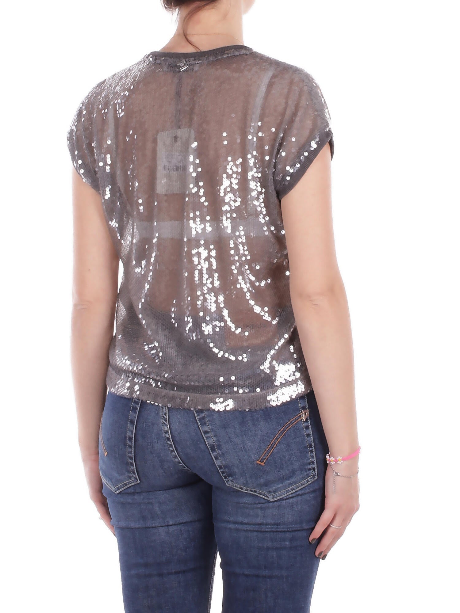 MANILA GRACE Donna Maglia C252PY MG826 Blusa paillettes Nebbia