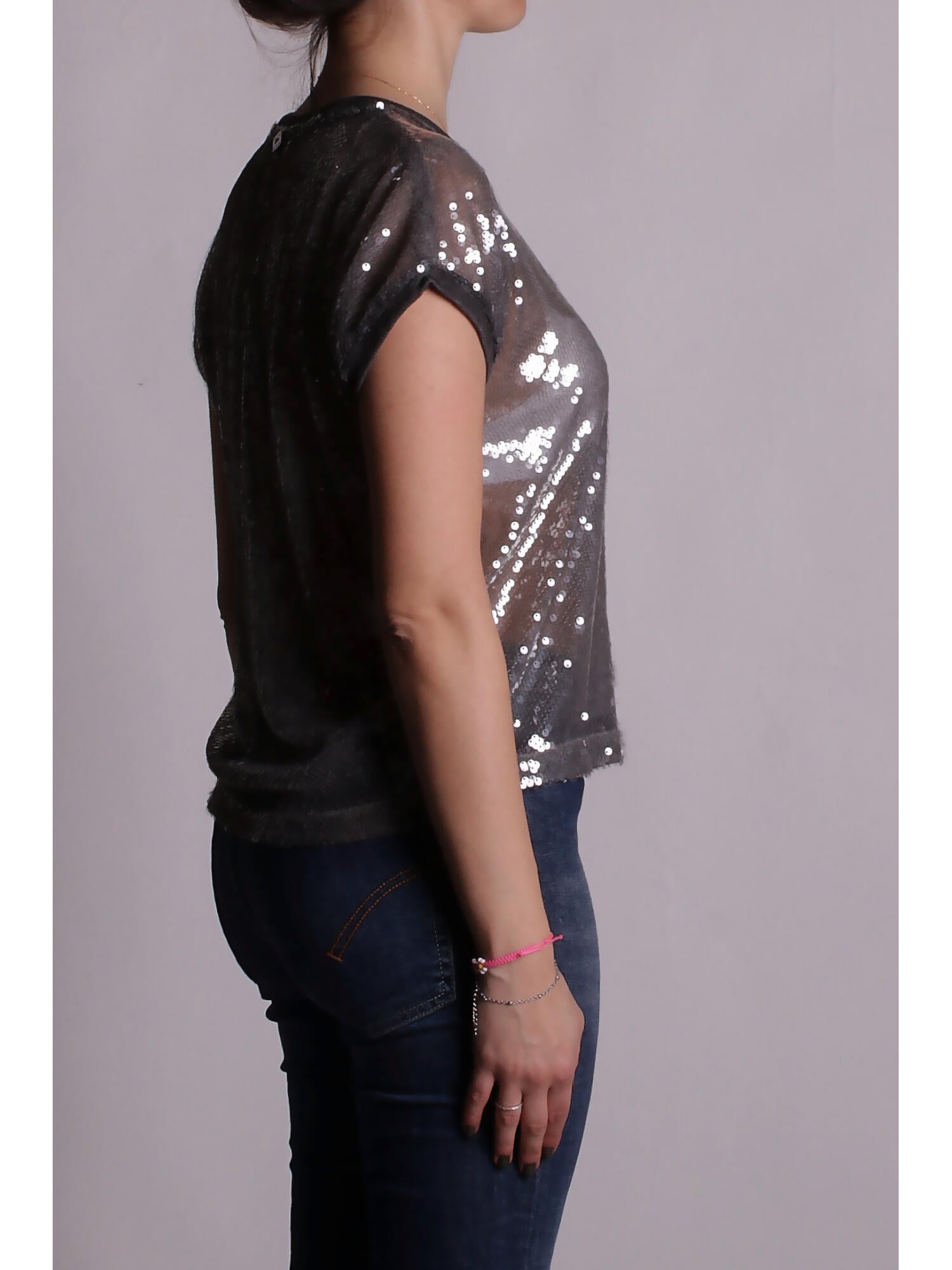 MANILA GRACE Donna Maglia C252PY MG826 Blusa paillettes Nebbia