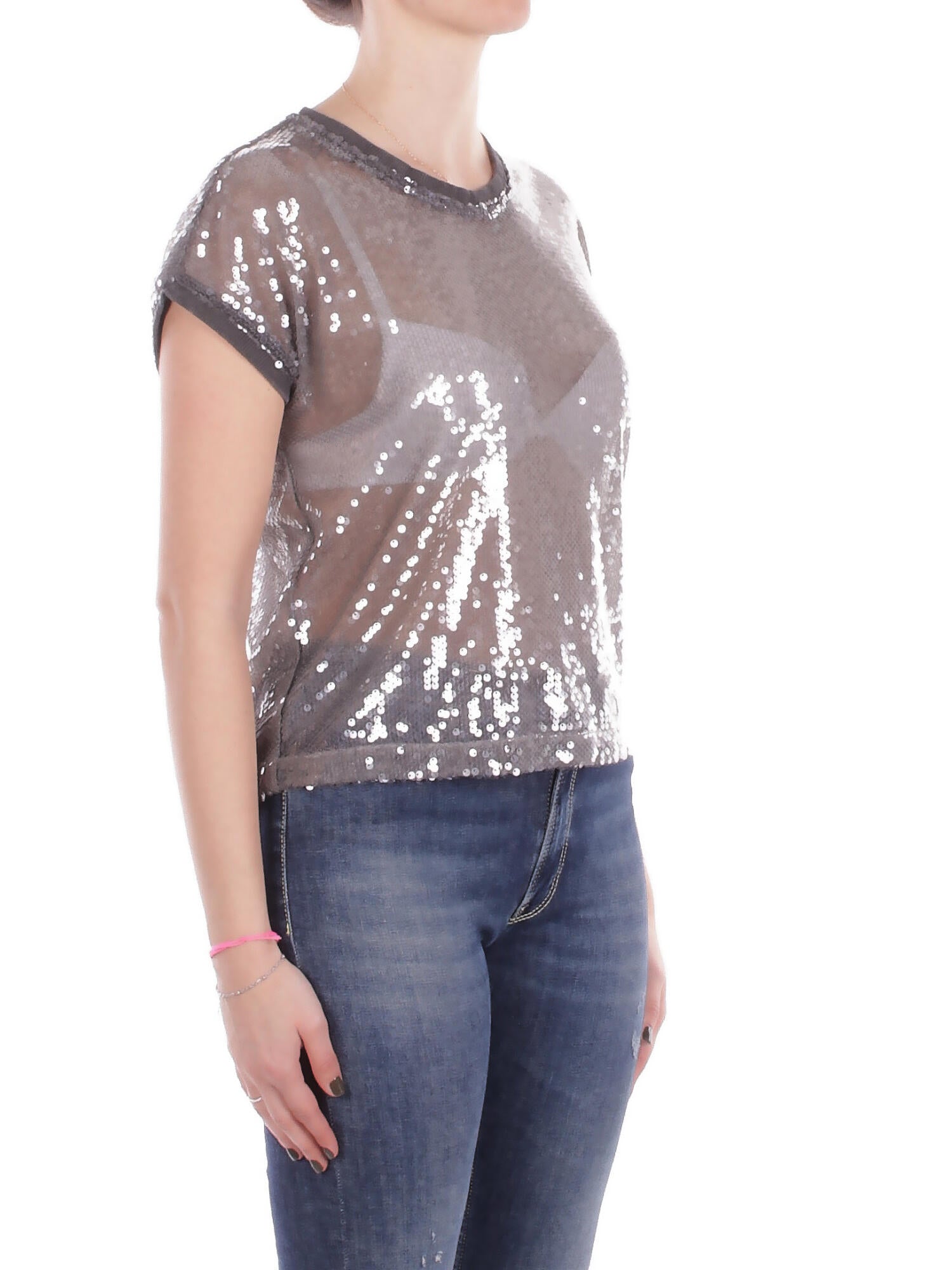 MANILA GRACE Donna Maglia C252PY MG826 Blusa paillettes Nebbia