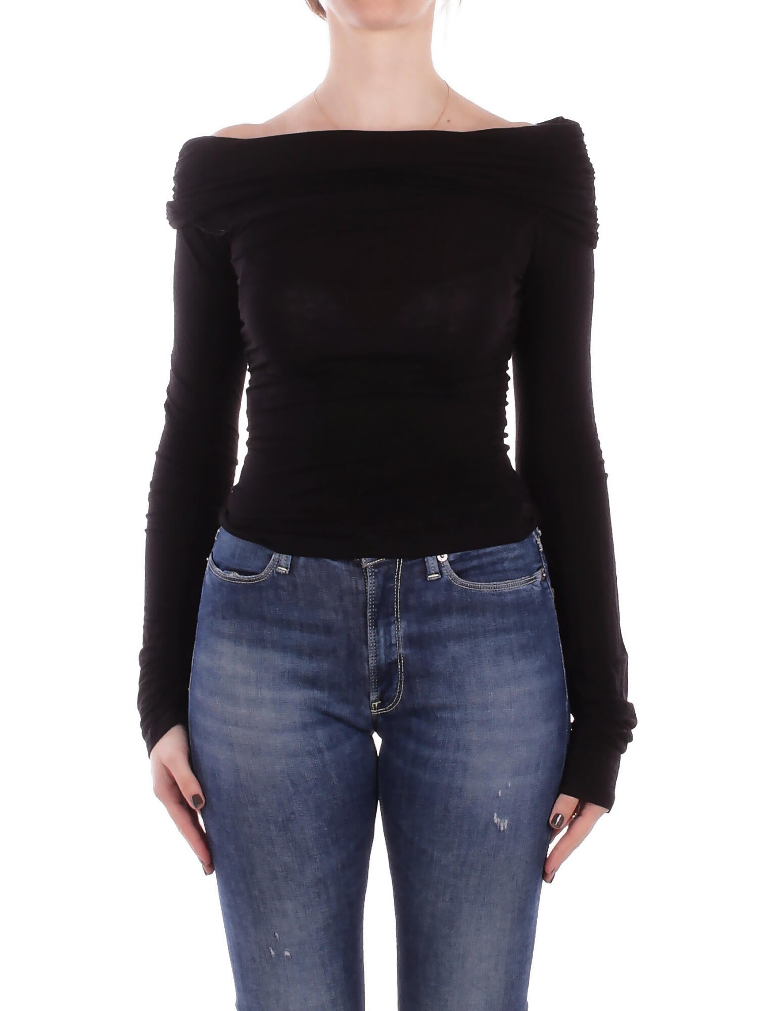KOSTUMN1Â° Donna Maglia KI2506 NERO Maglia s.barca arricciato Nero