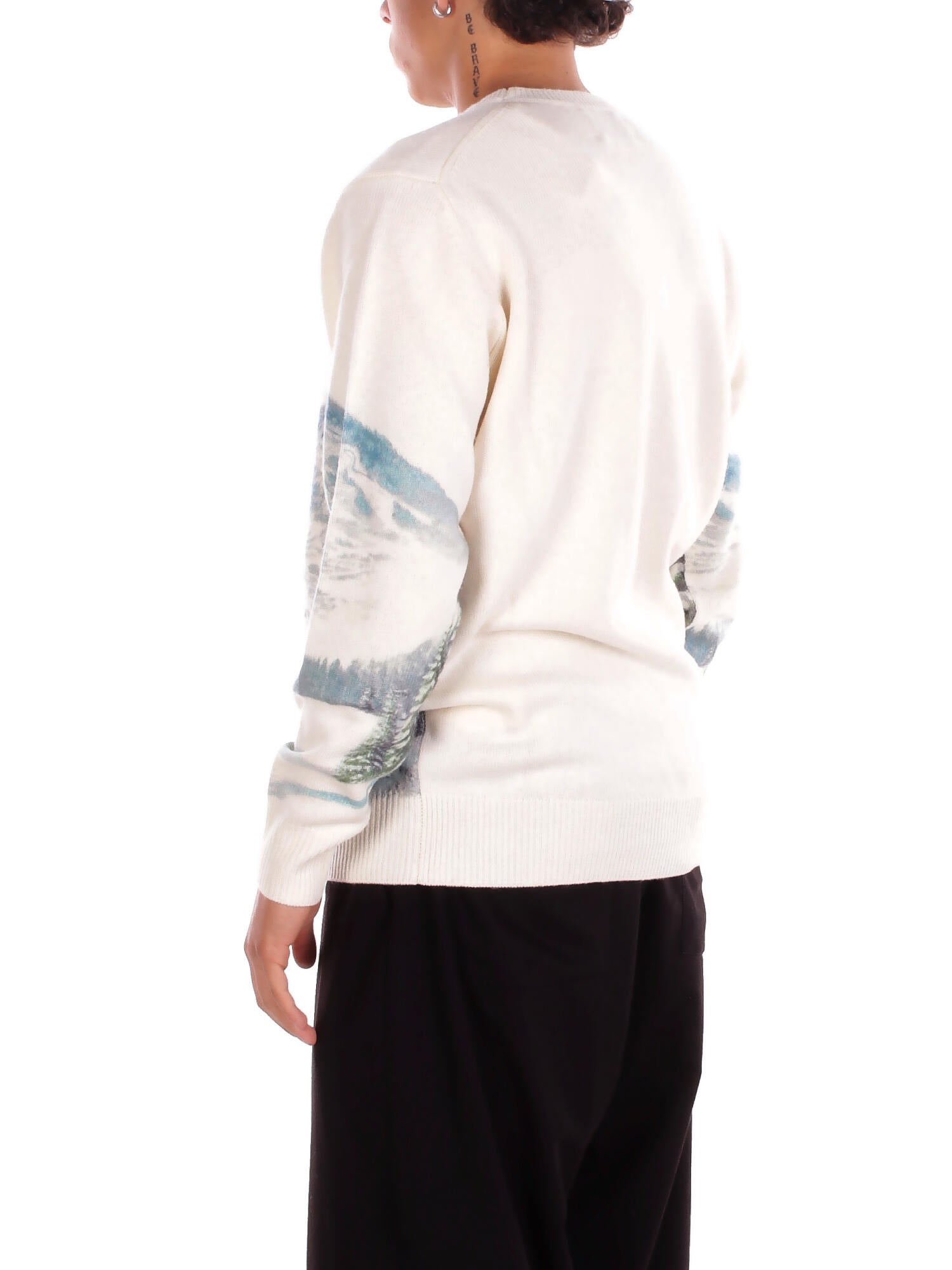 MC2 SAINT BARTH Uomo Maglia HER0022 00390I 10 Heron print snowcable skiers Panna