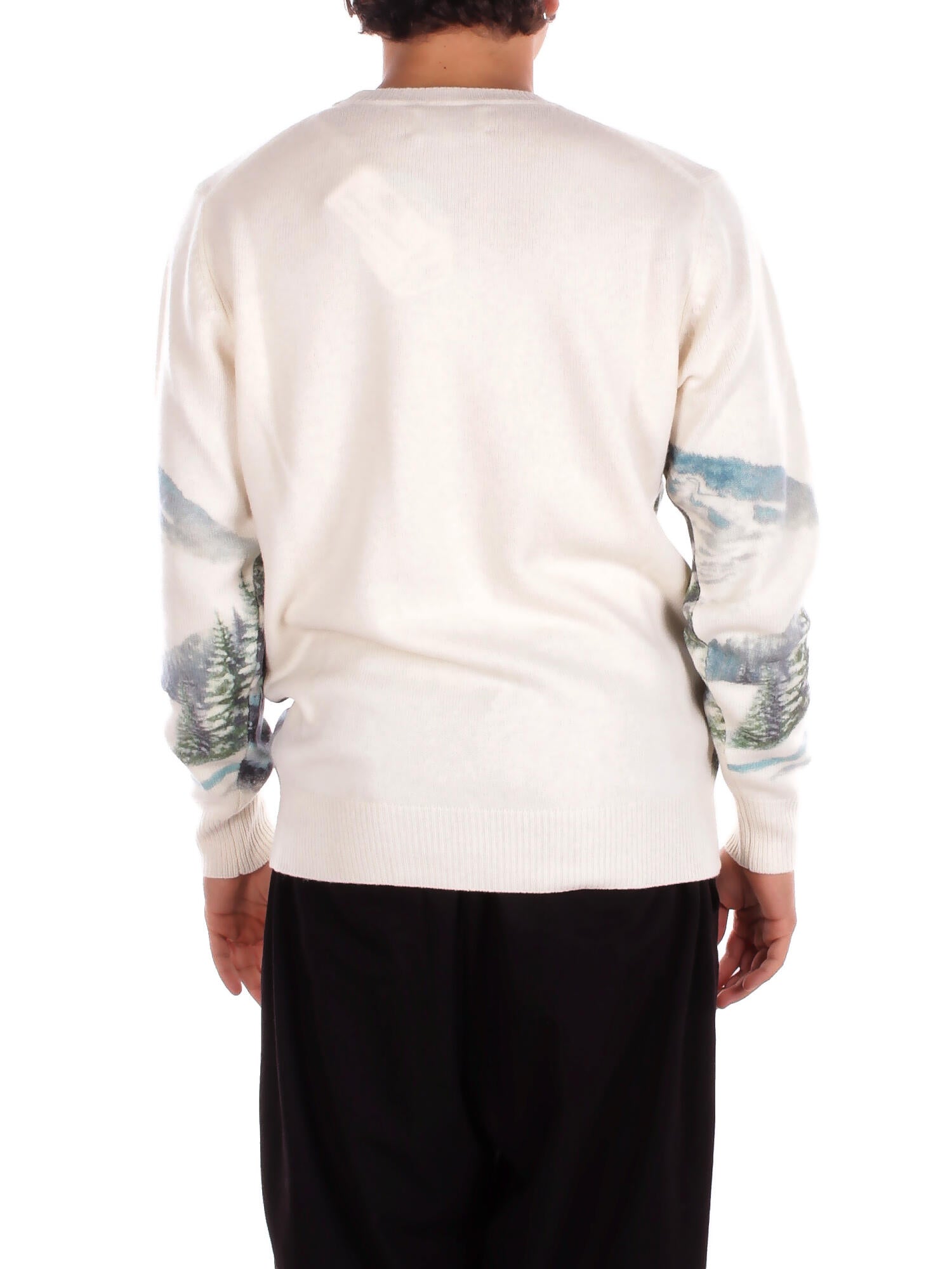 MC2 SAINT BARTH Uomo Maglia HER0022 00390I 10 Heron print snowcable skiers Panna