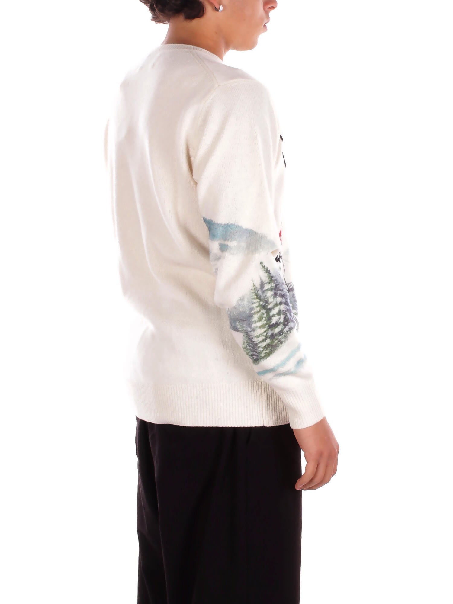 MC2 SAINT BARTH Uomo Maglia HER0022 00390I 10 Heron print snowcable skiers Panna