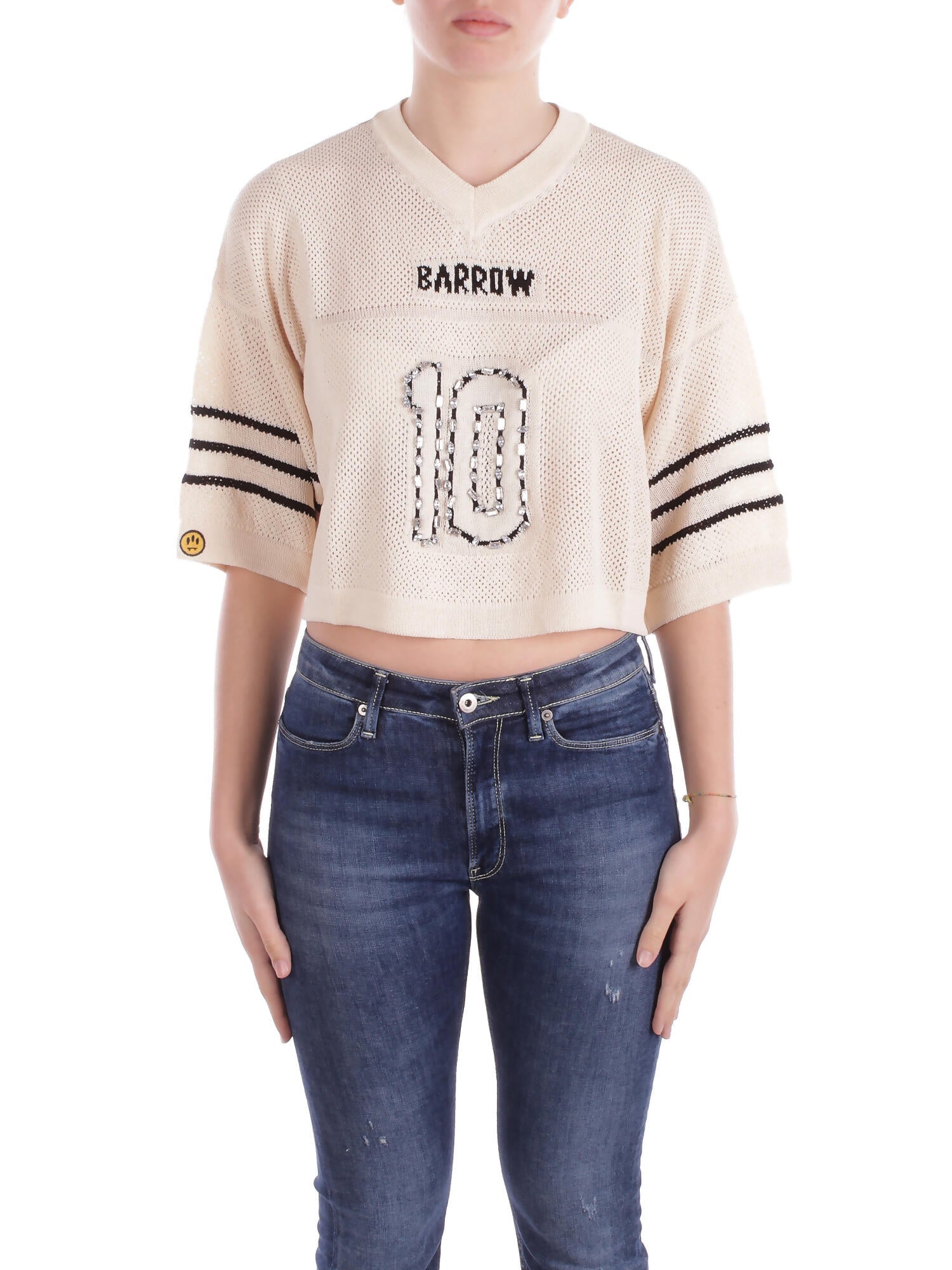 BARROW Donna Maglia S5BWWOTH109 BW029 Knitted cropped t-shirt woman Vanilla
