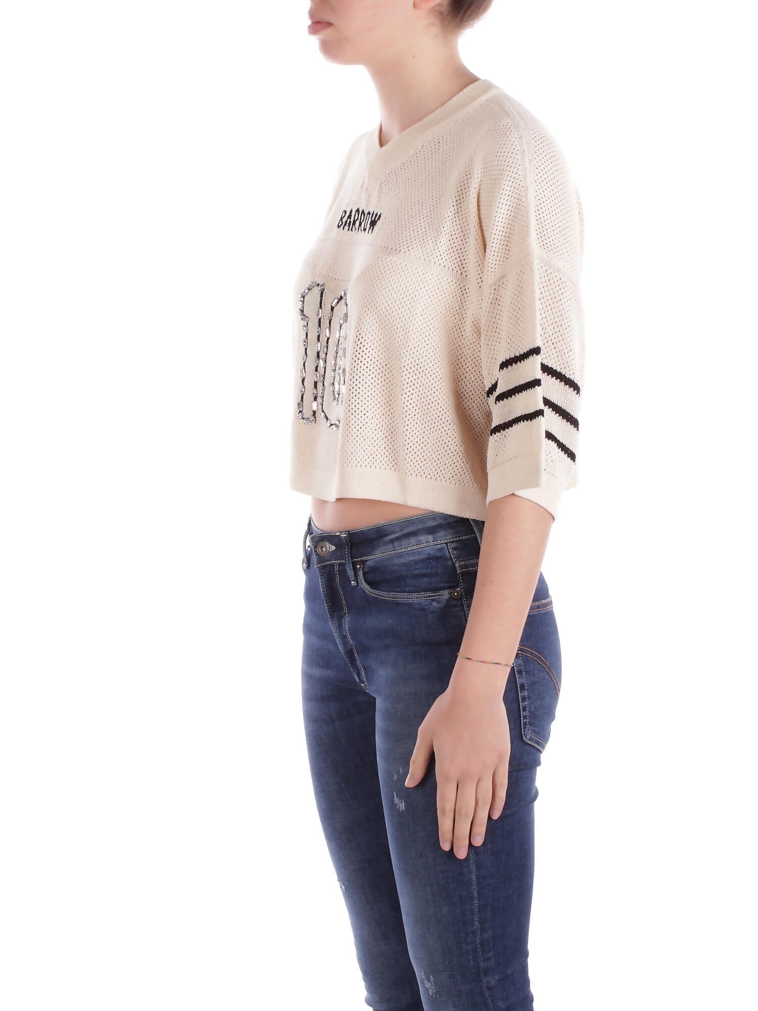 BARROW Donna Maglia S5BWWOTH109 BW029 Knitted cropped t-shirt woman Vanilla