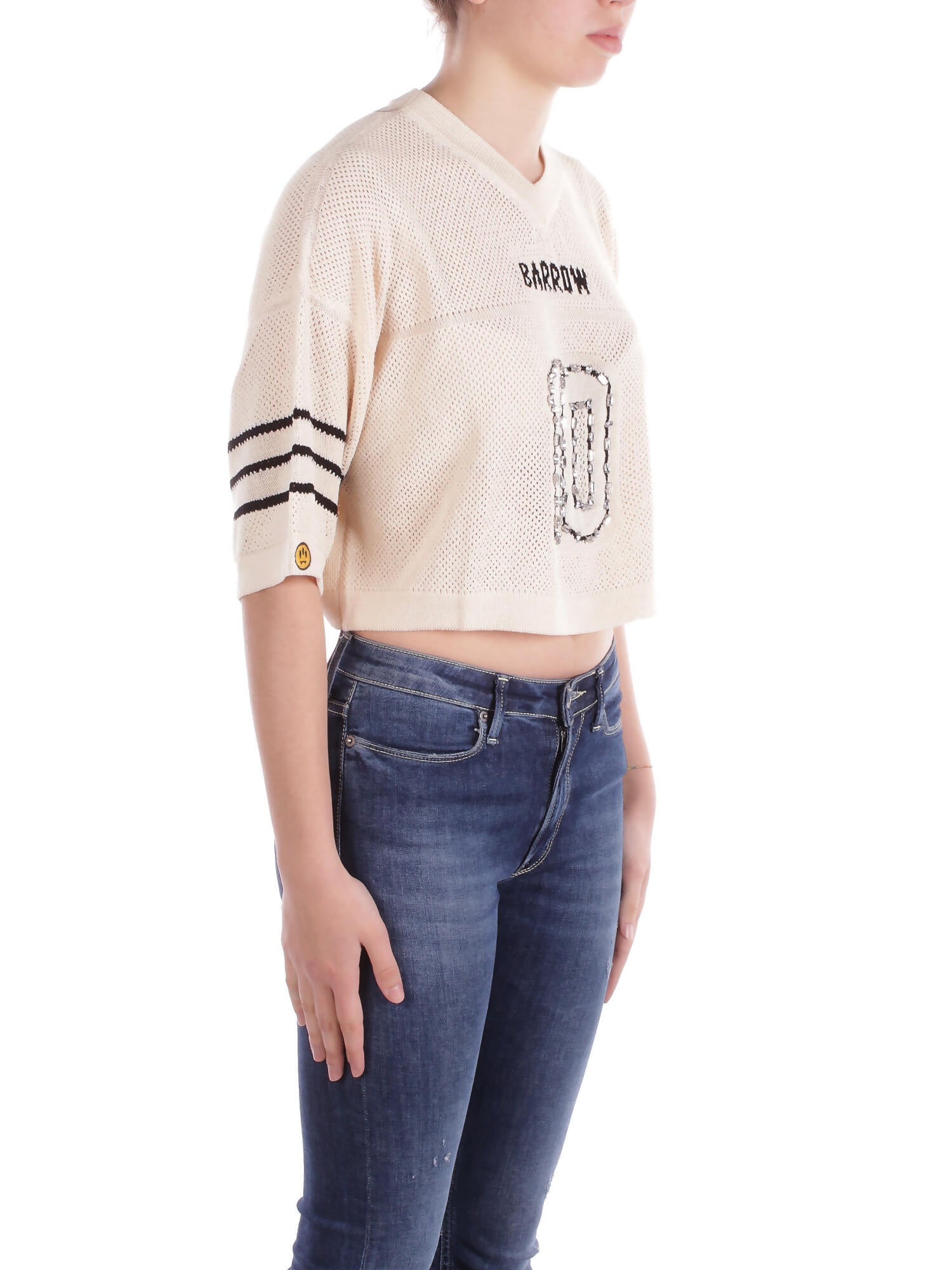 BARROW Donna Maglia S5BWWOTH109 BW029 Knitted cropped t-shirt woman Vanilla