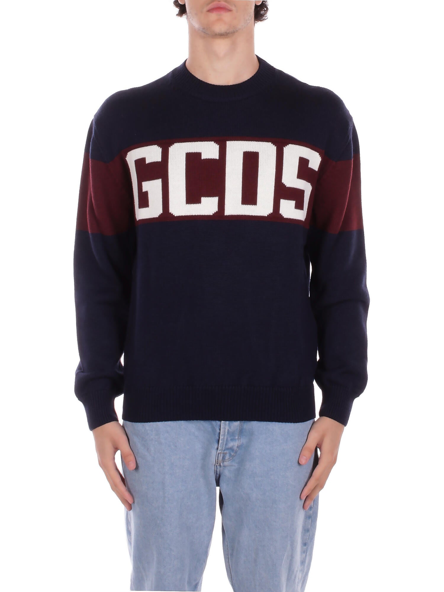 GCDS Uomo Maglia B2CM1505KI4 77 Band logo crew Blu