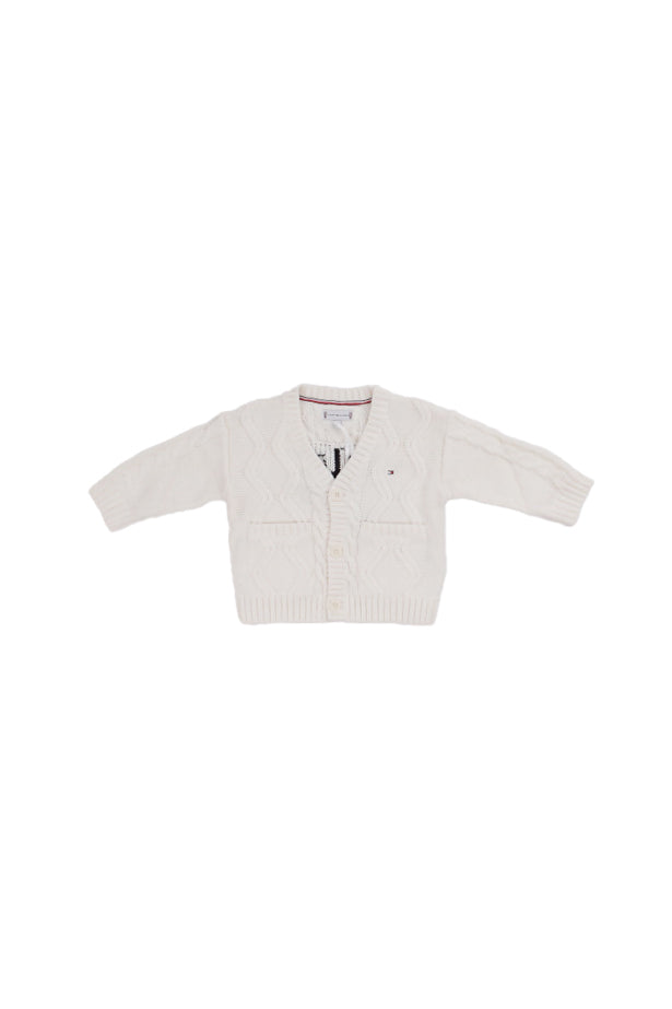 TOMMY HILFIGER Bambino Maglia KN0KN02090 YA8 Cable 85 cardigan Ivory