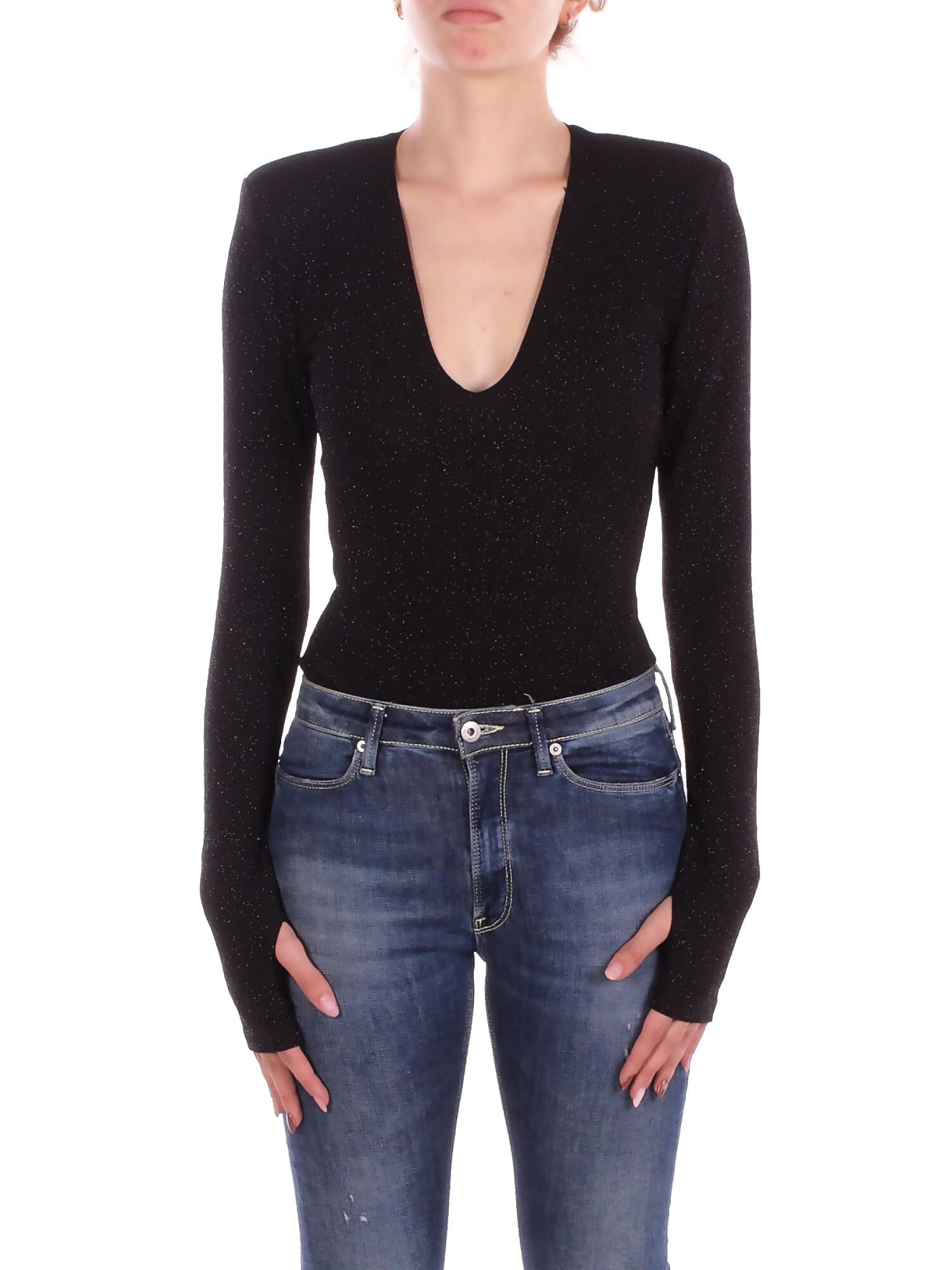 KOSTUMN1Â° Donna Body KI2585 NERO Body scollo v glitter Nero