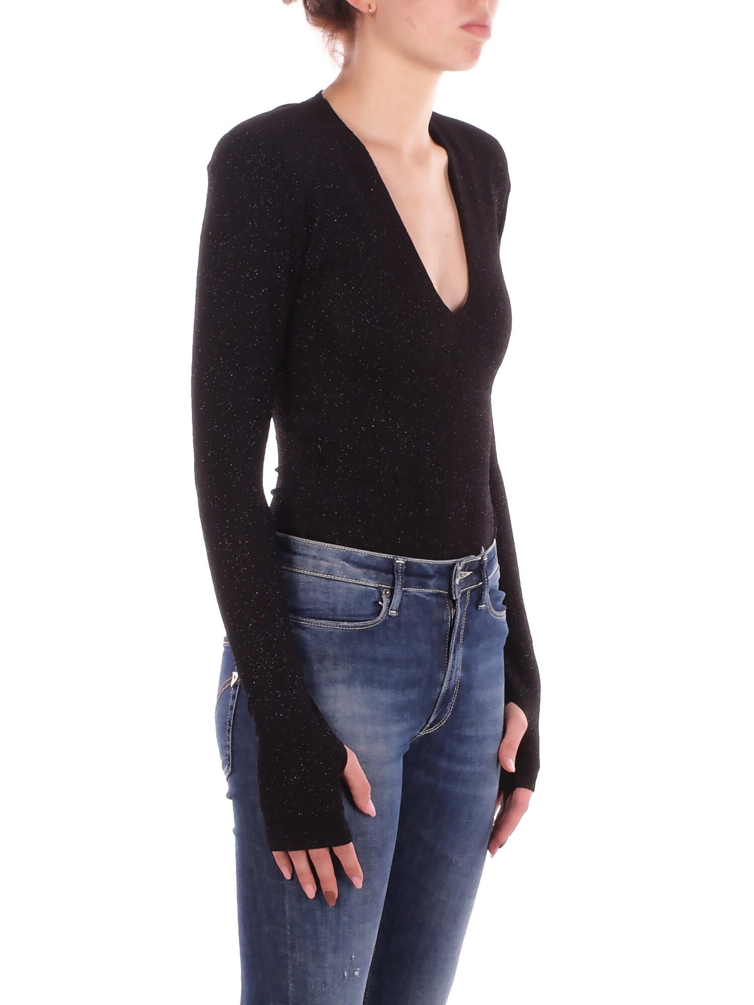 KOSTUMN1Â° Donna Body KI2585 NERO Body scollo v glitter Nero