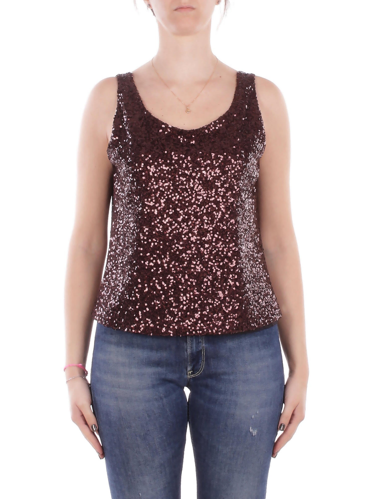 MANILA GRACE Donna Canotta Y188PY MA646 Canotta paillettes Brown