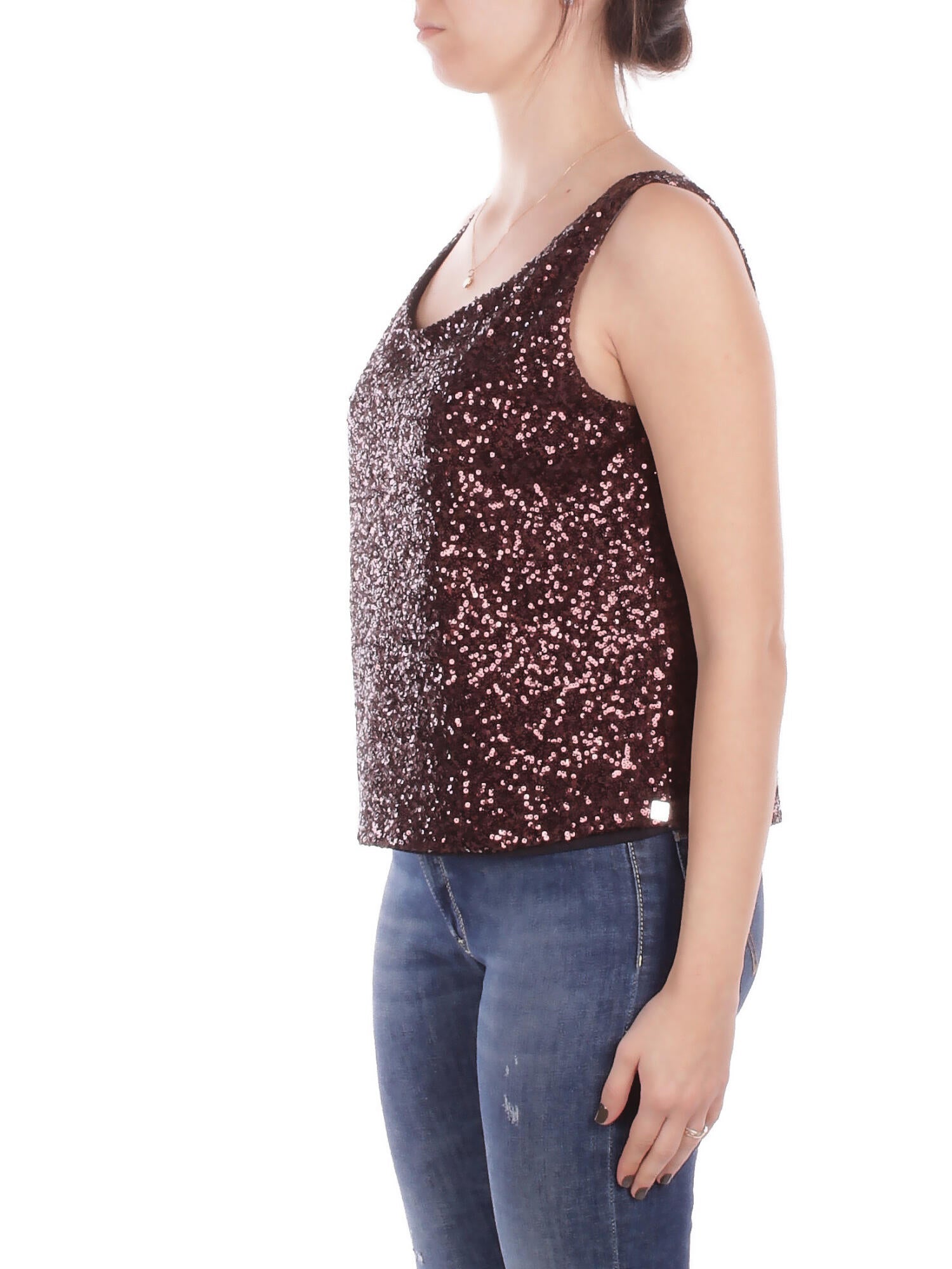 MANILA GRACE Donna Canotta Y188PY MA646 Canotta paillettes Brown