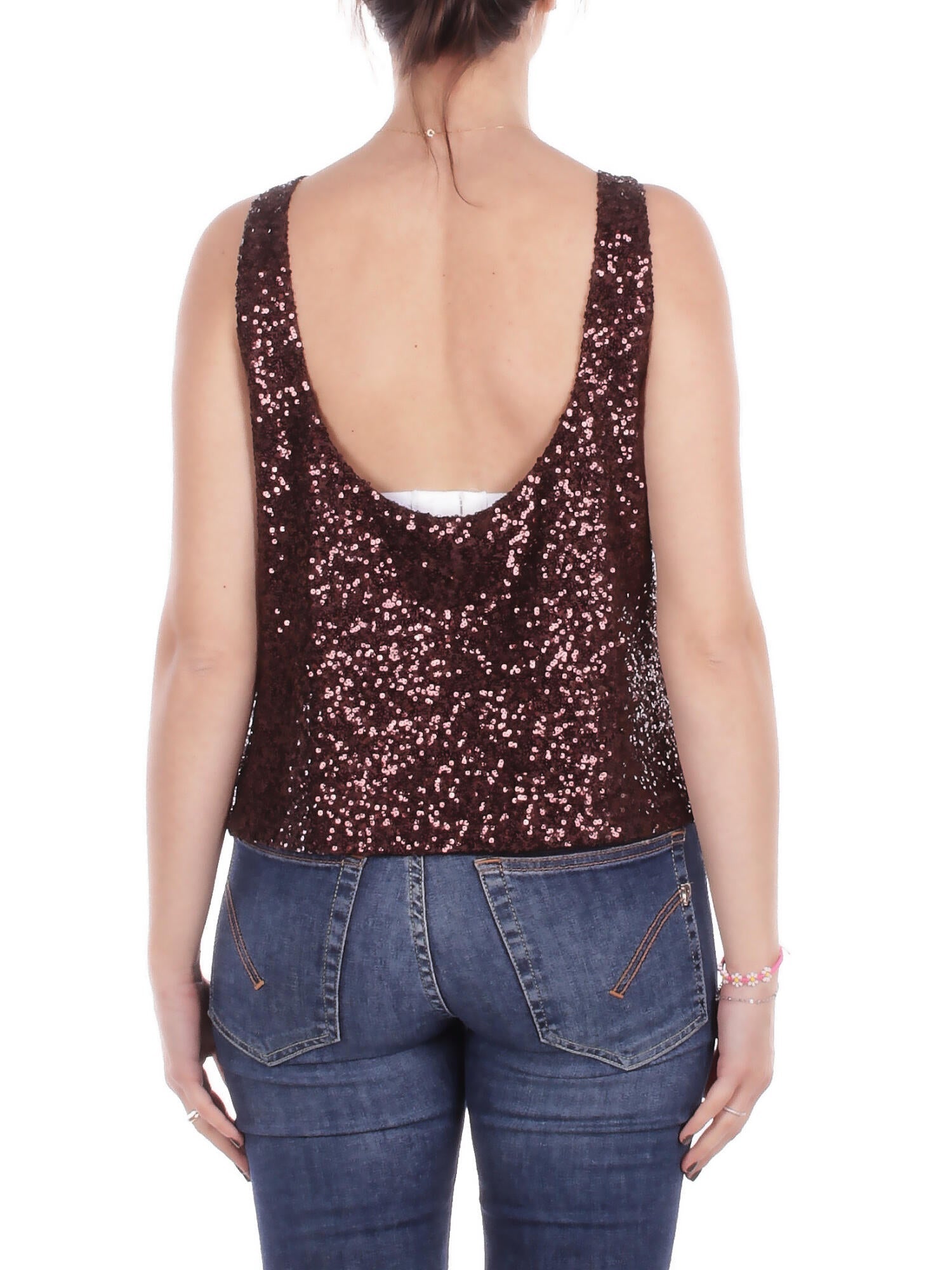 MANILA GRACE Donna Canotta Y188PY MA646 Canotta paillettes Brown