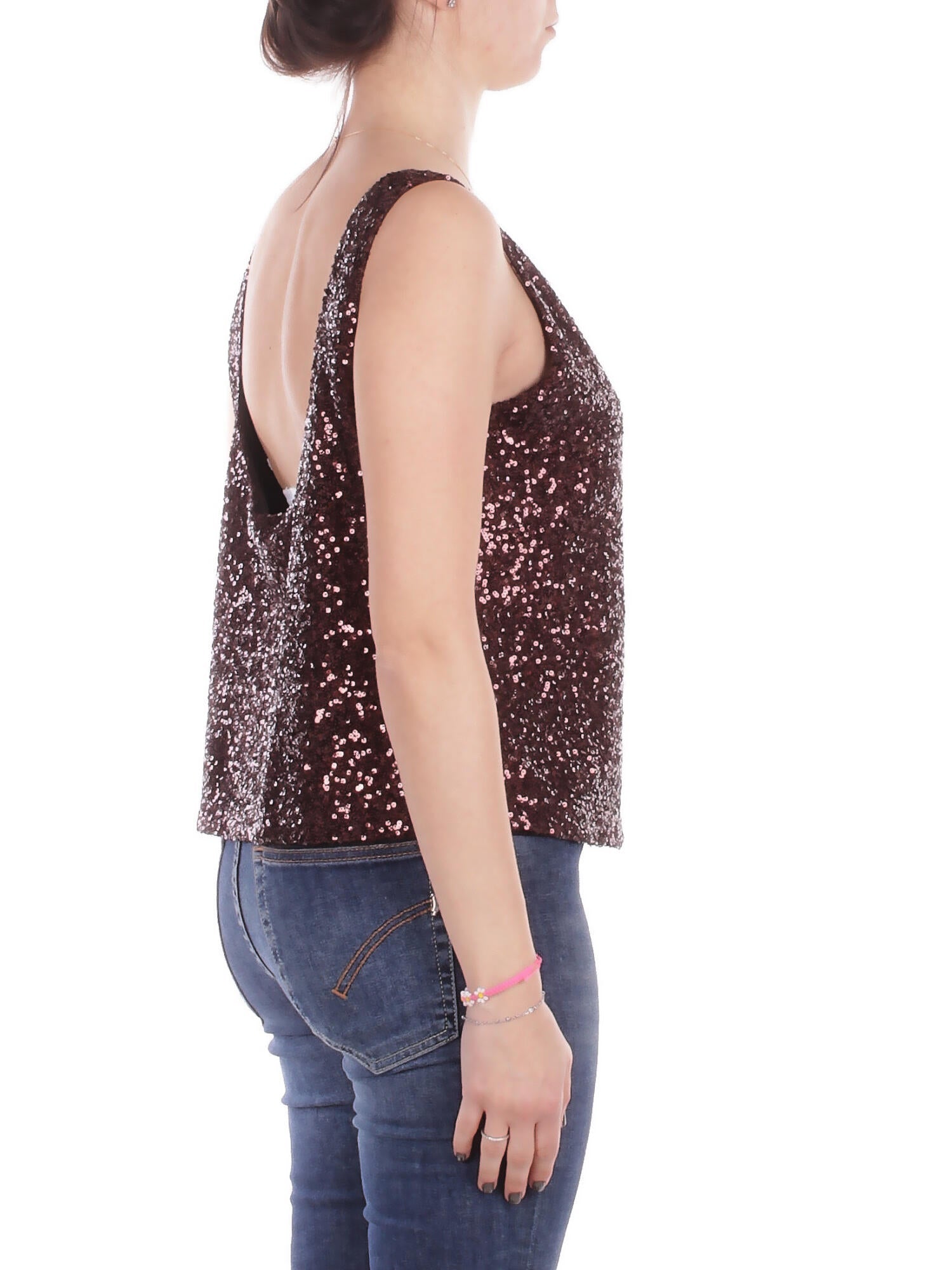 MANILA GRACE Donna Canotta Y188PY MA646 Canotta paillettes Brown