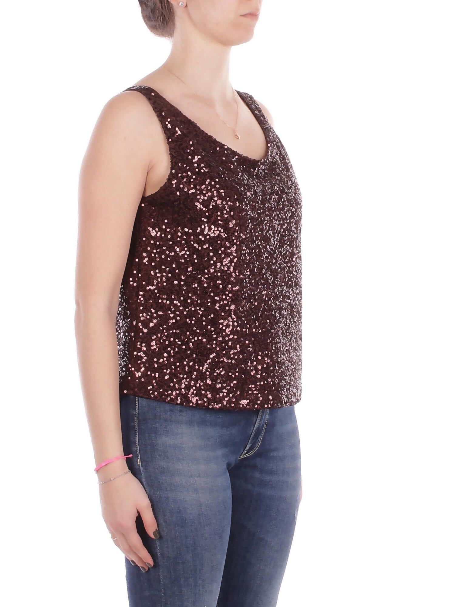 MANILA GRACE Donna Canotta Y188PY MA646 Canotta paillettes Brown