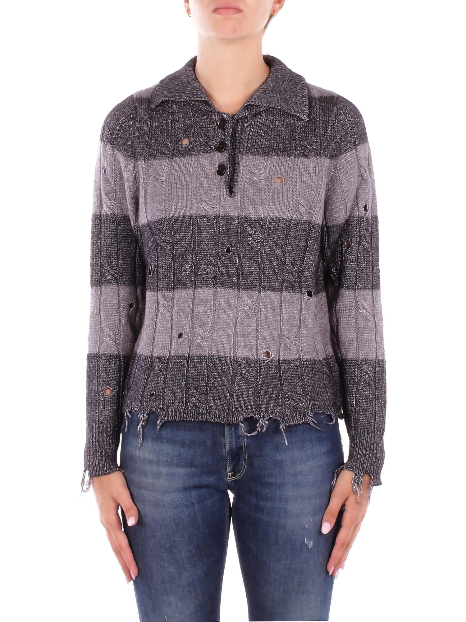 SOLOTRE Donna Maglia M3F0032 FV403 NERO ALLUM Polo Nero argento