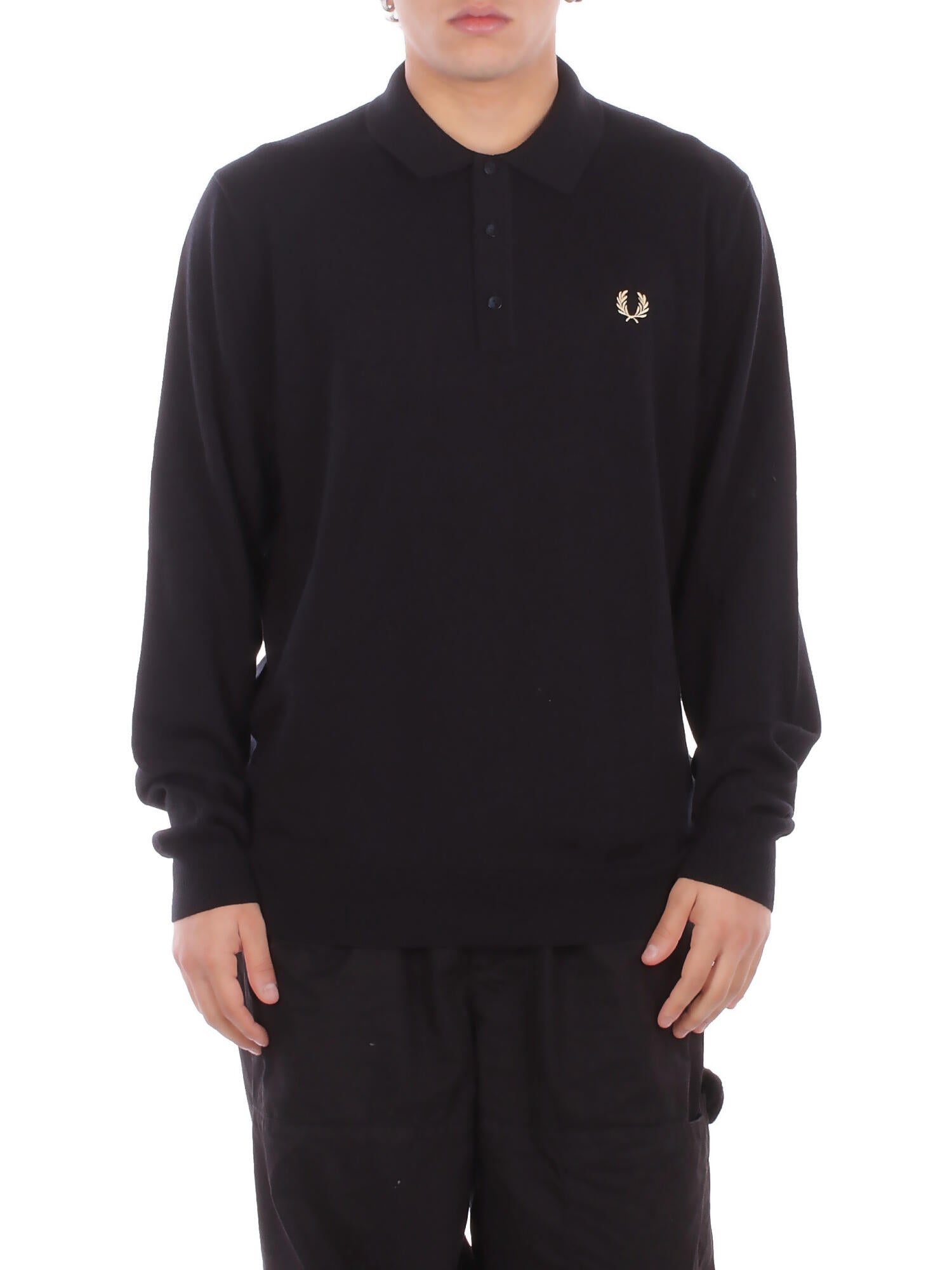 FRED PERRY Uomo Maglia K4535 220 Fp classic knitted shirt ls Black
