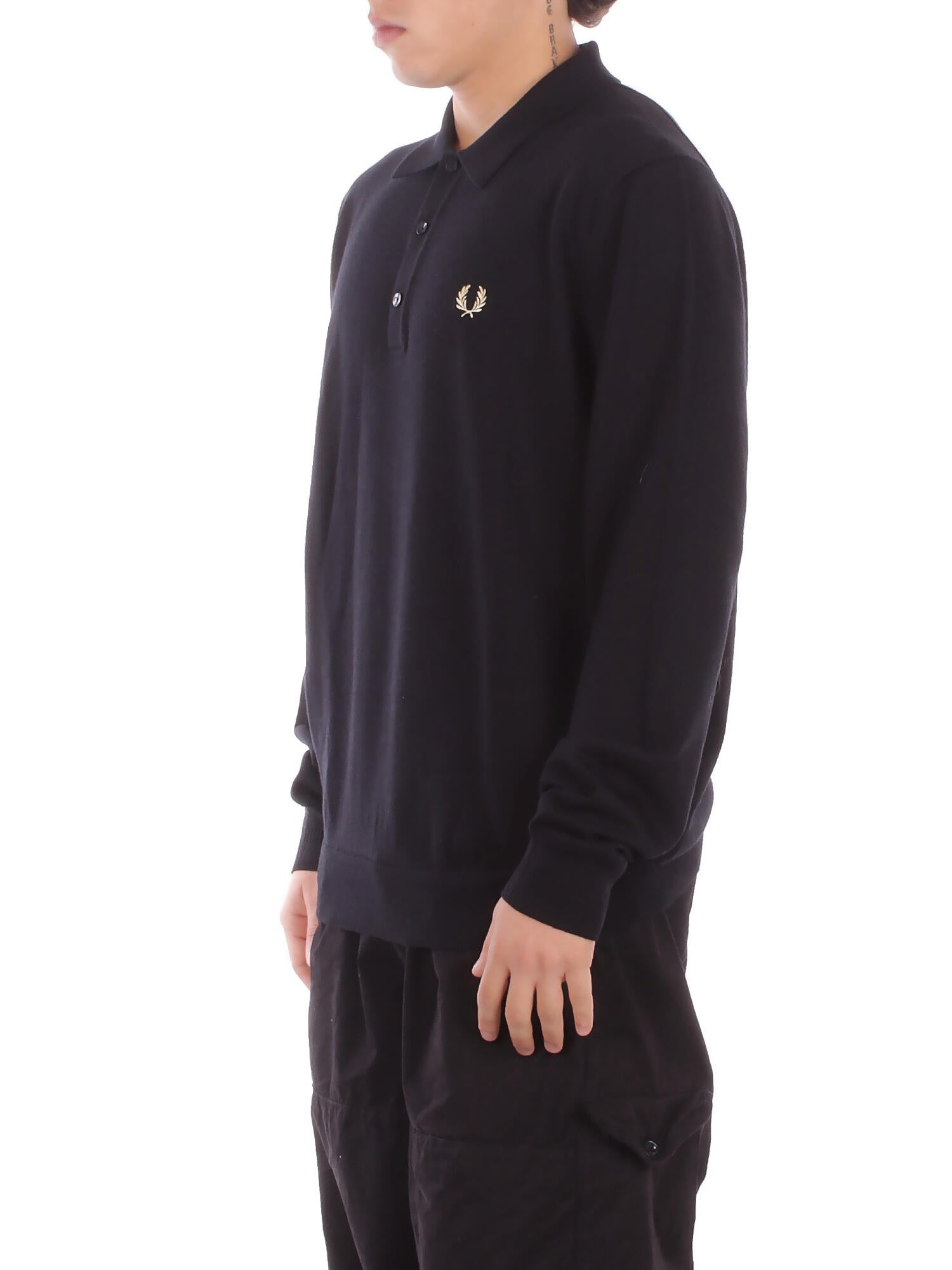 FRED PERRY Uomo Maglia K4535 220 Fp classic knitted shirt ls Black
