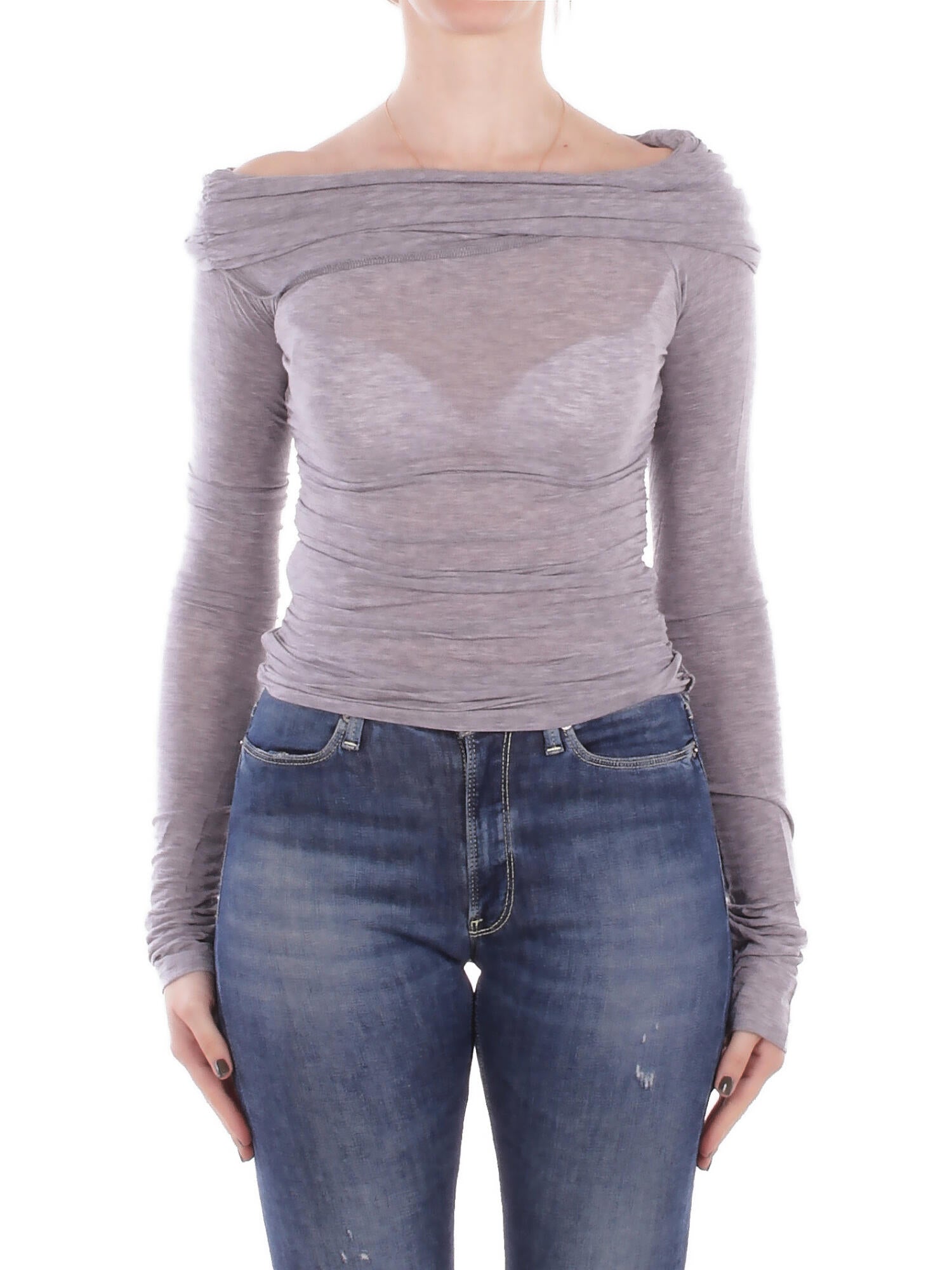 KOSTUMN1Â° Donna Maglia KI2506 GRIGIO Maglia s.barca arricciato Grigio