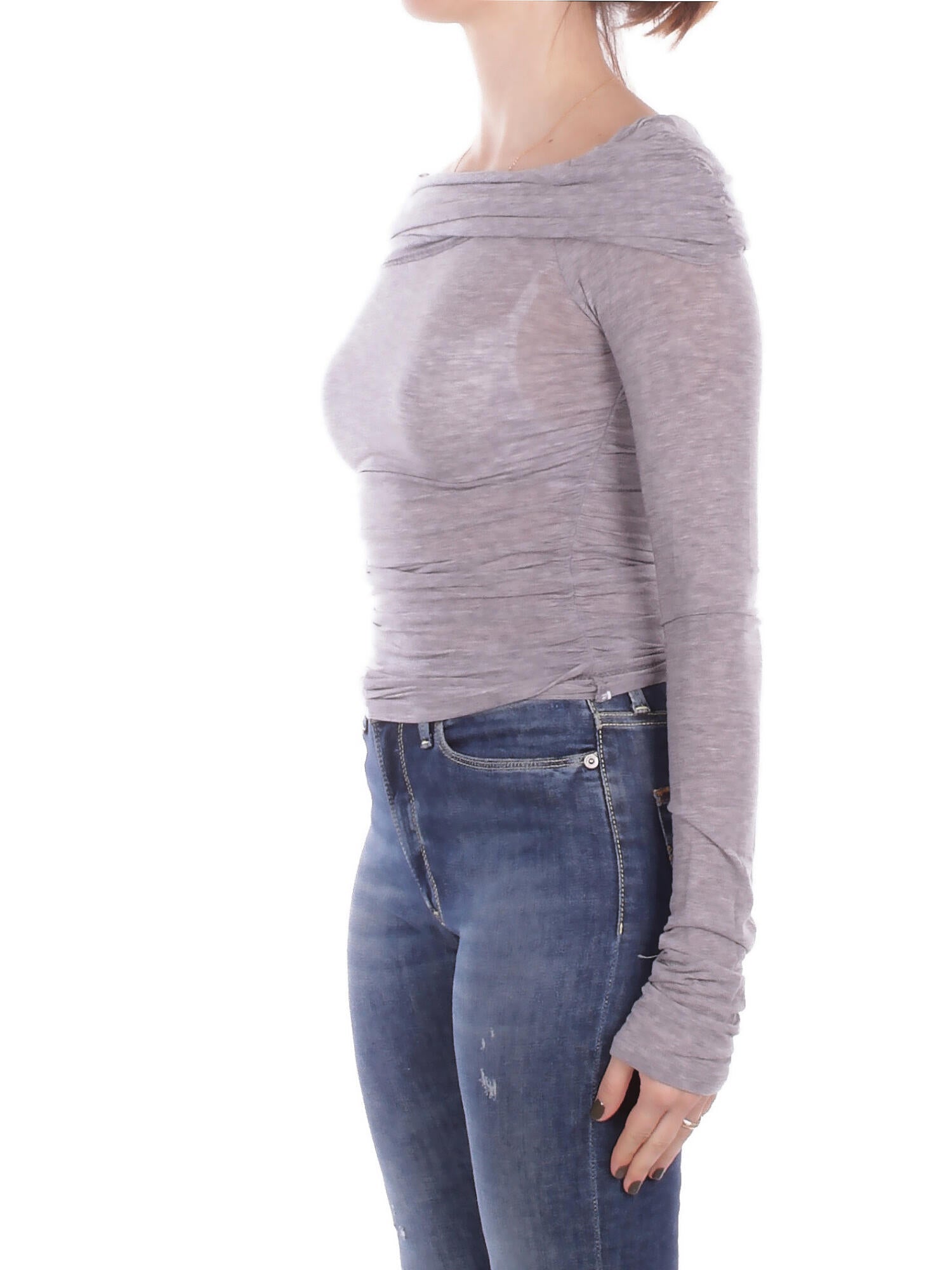 KOSTUMN1Â° Donna Maglia KI2506 GRIGIO Maglia s.barca arricciato Grigio